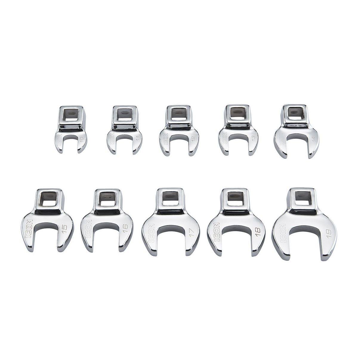 Icon 3/8 in. Drive Metric Professional Crowfoot Wrench Set 10 Piece