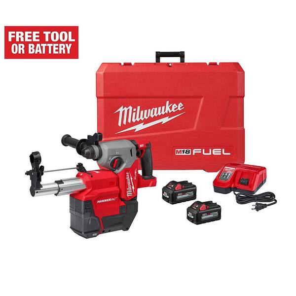 M18 FUEL 18V Lithium-Ion Brushless 1 in. Cordless SDS-Plus Rotary Hammer/Dust Extractor Kit. Two 6.0 Ah Batteries