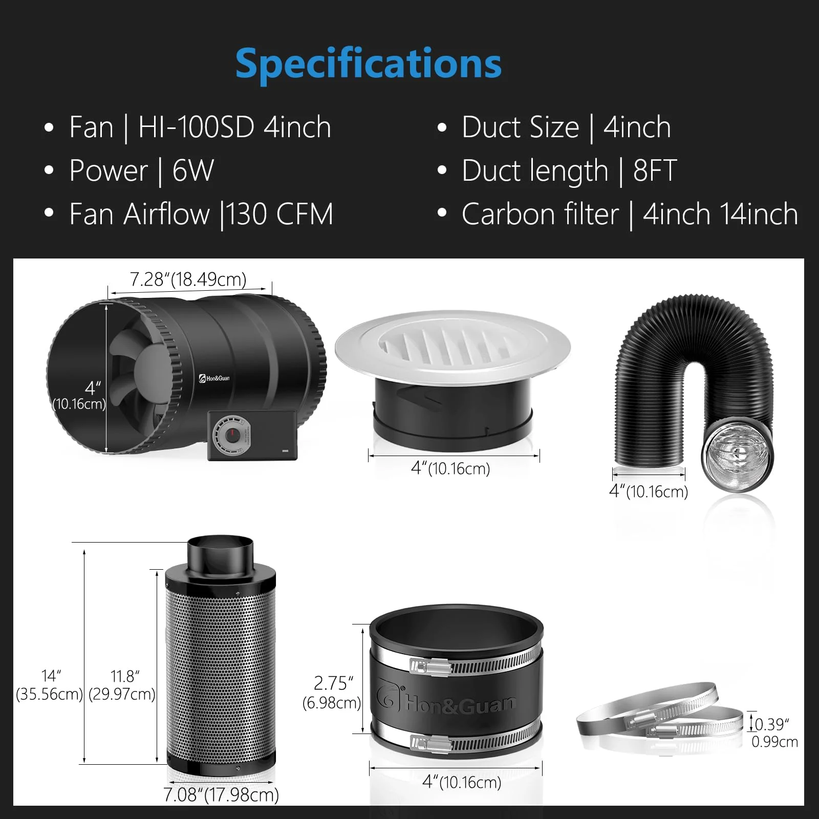 Hon&Guan 4 Air Filtration Kit for Grow Tents