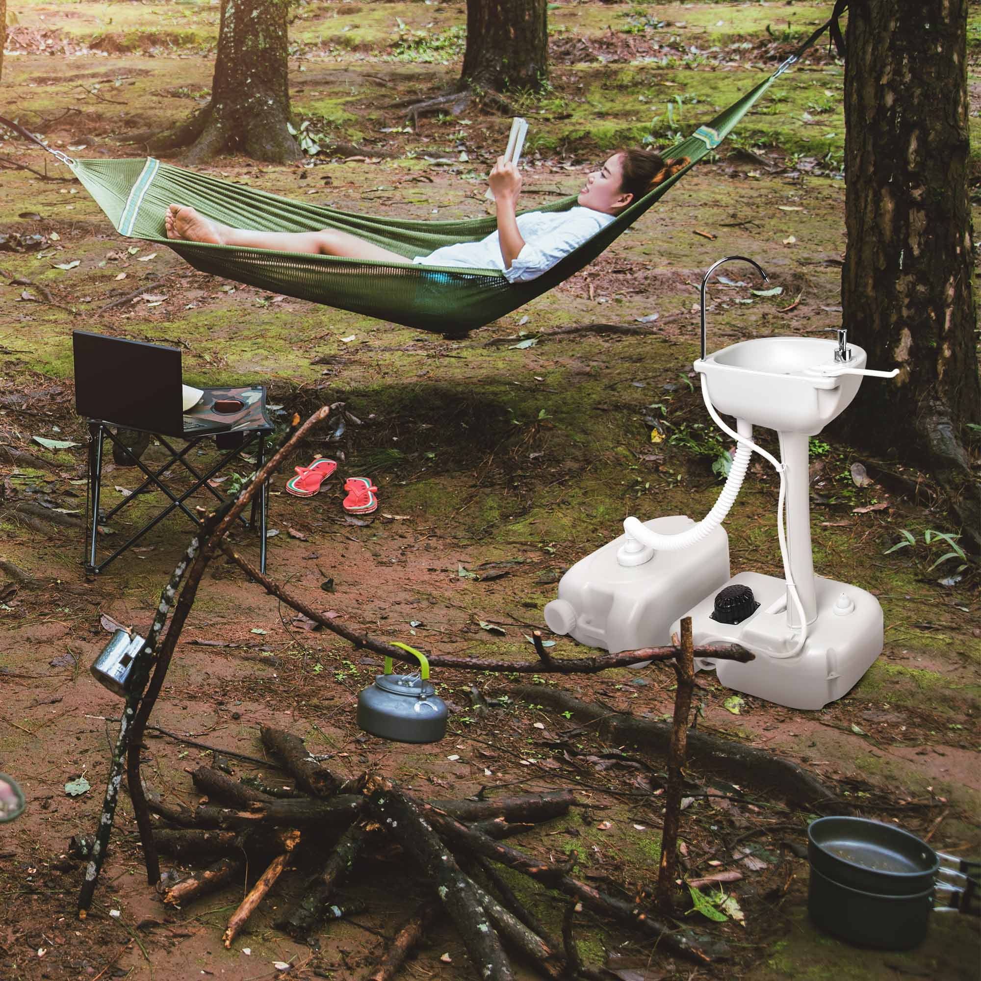 17L Portable Camping Sink Hand Wash Stand with 24L Tank Hands-free Operation Hand Washing Station for Outdoor