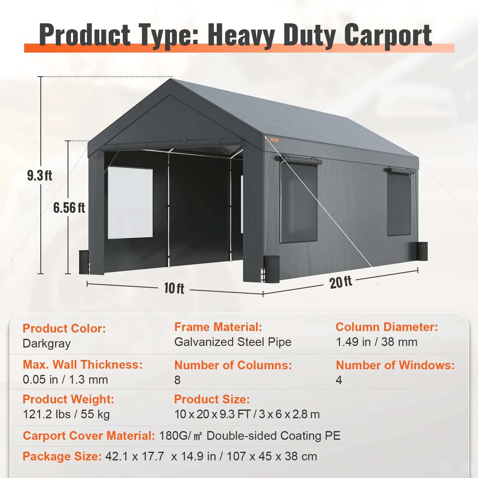 VEVOR Carport 10x20ft. Car Canopy Portable Garage