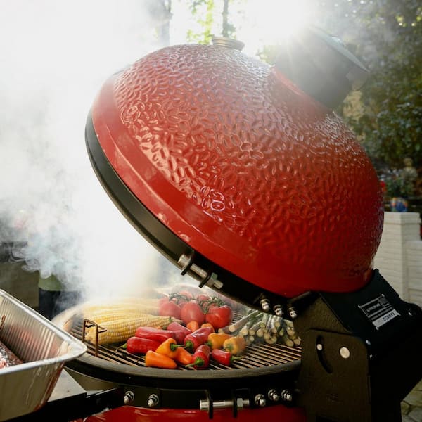 Big Joe II 24 in. Charcoal Grill in Red with Cart. Side Shelves. Grate Gripper. and Ash Tool