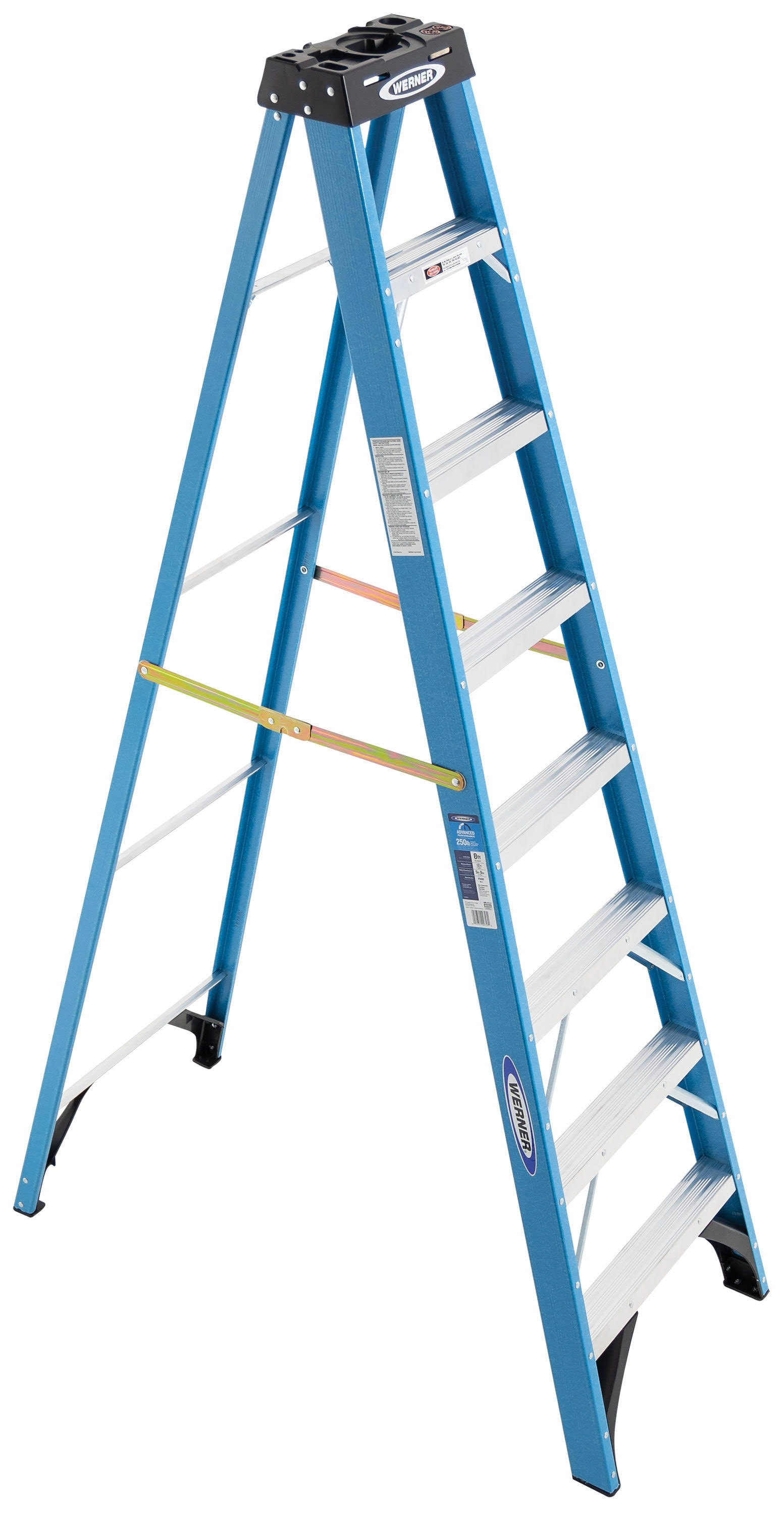 Werner 8 ft. Fiberglass Step Ladder with 250 lb. Load Type I-Instock