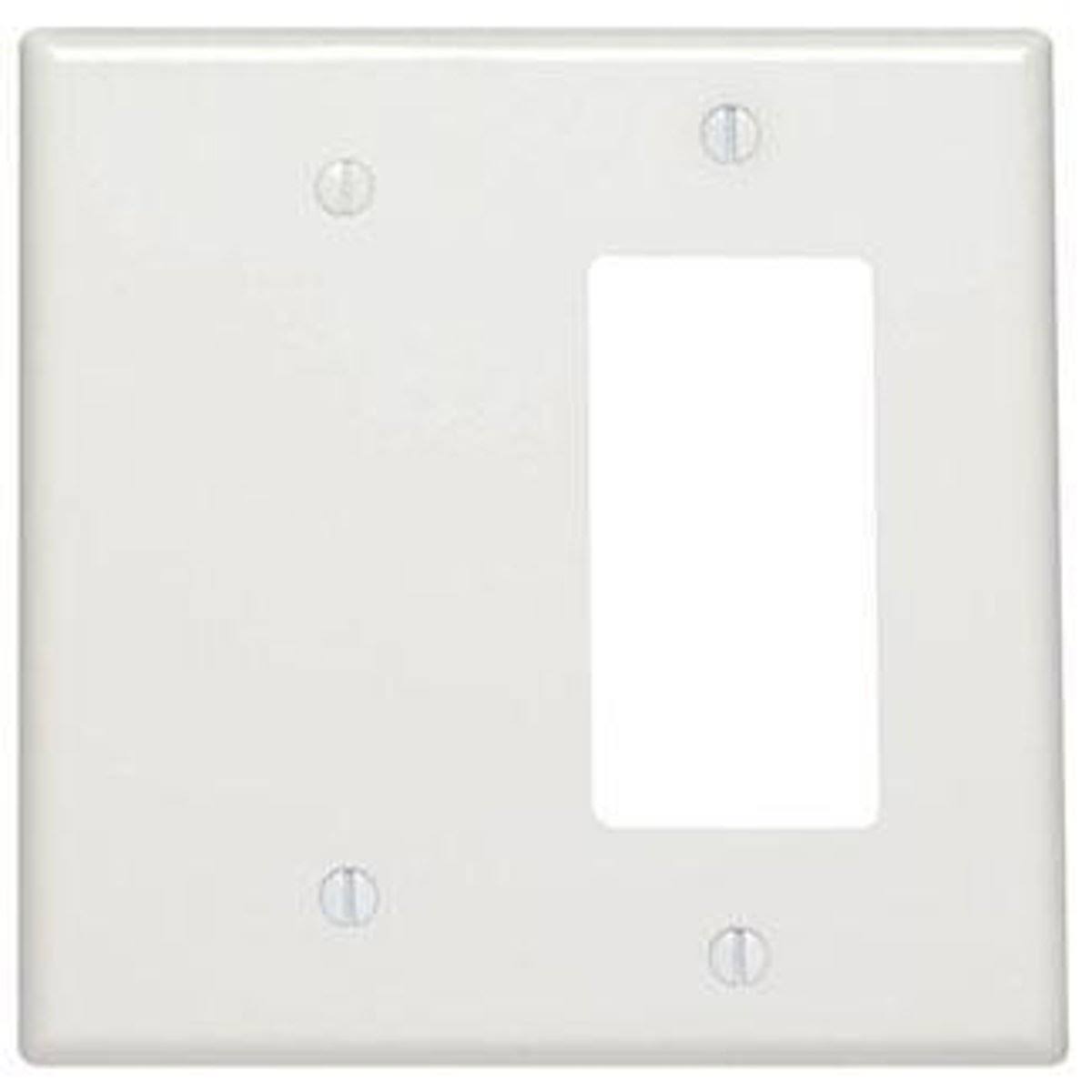 Leviton 80608 W 2 Gang 1 Blank 1 Decora/GFCI Device Combination Wallplate, Midway size, Thermoset, White