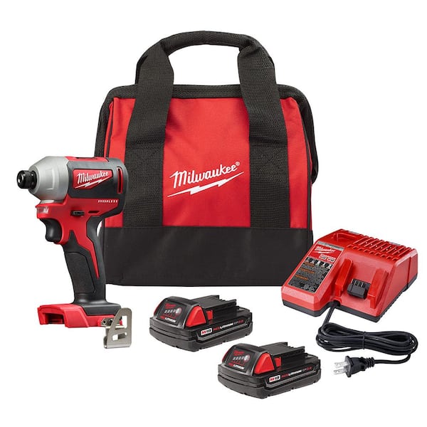 M18 18V Lithium-Ion Brushless Cordless 1/4 in. Impact Driver Kit with Two 2.0 Ah Batteries. Charger and Soft Case
