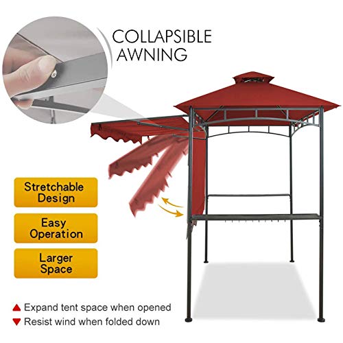 Double Tiered Grill Gazebo 11X 5. Outdoor BBQ Patio Canopy Tent with Stretchable Side Awning