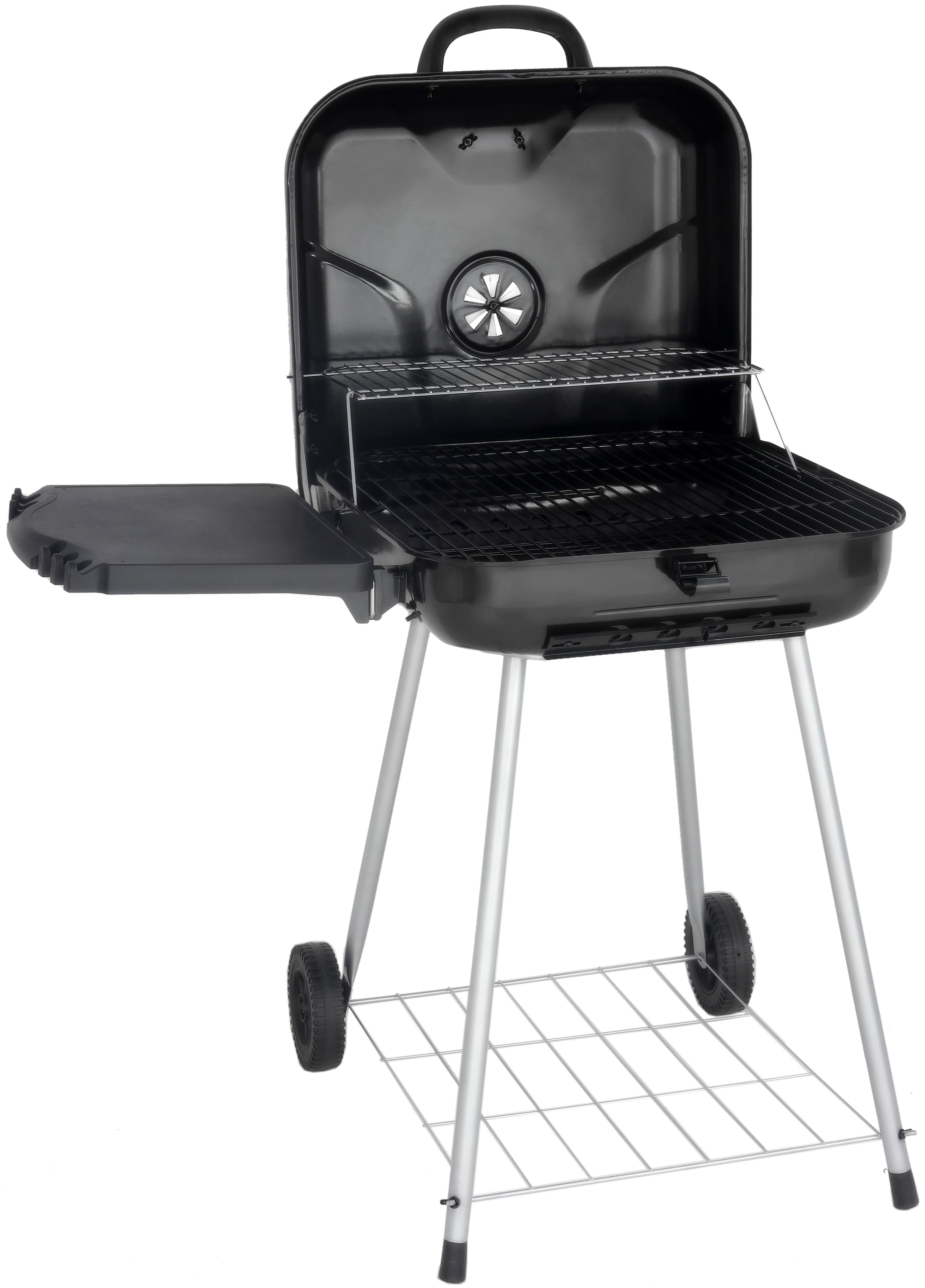 22 Square Charcoal Grill with Foldable Side Shelf. Black