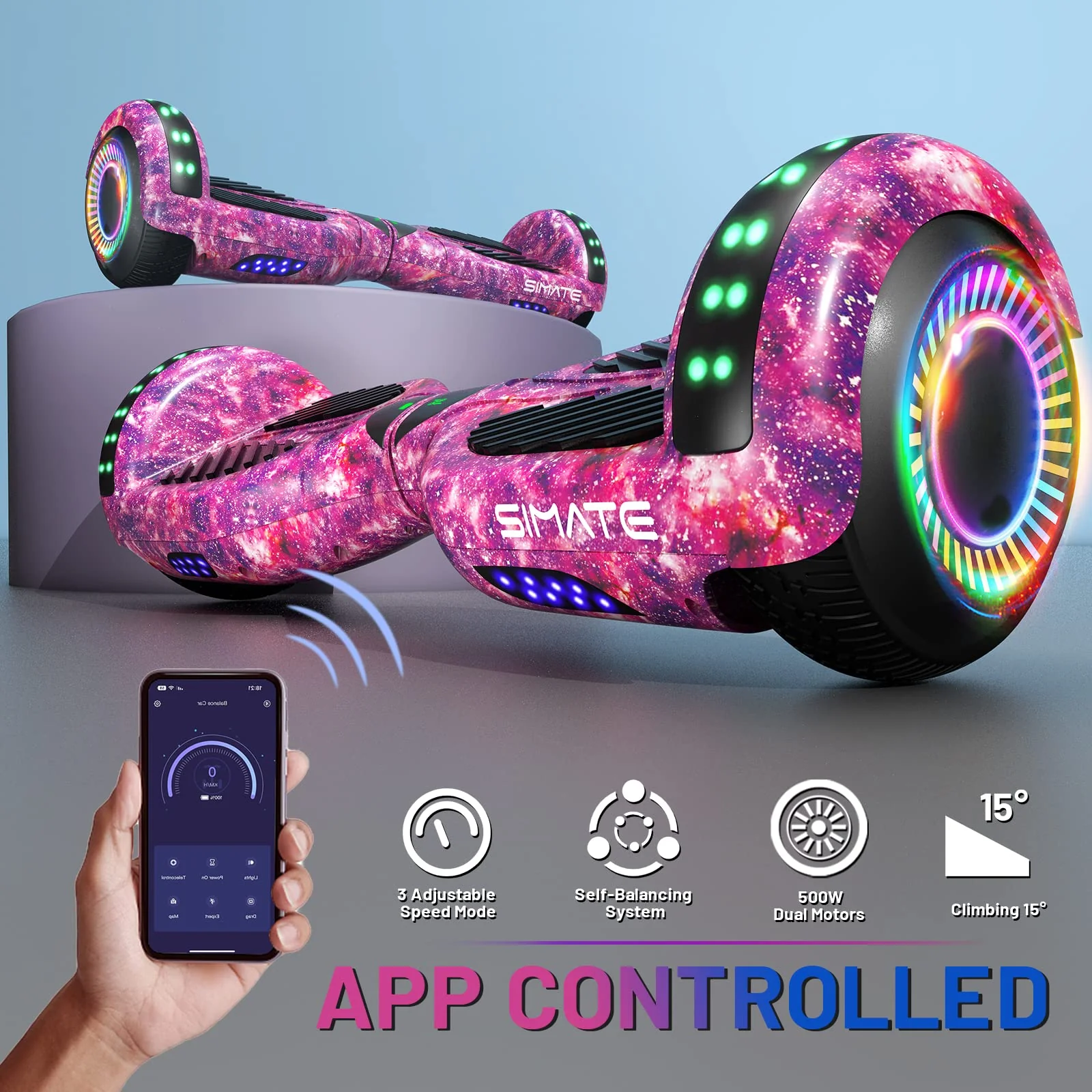 SIMATE 6.5 Hoverboard with Bluetooth & LED Lights