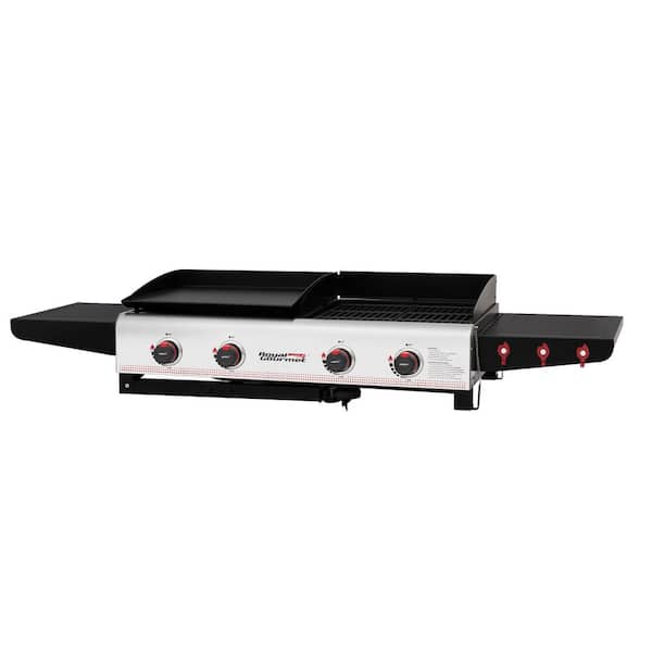 4-Burner 48.000 BTU Portable Flat Top Gas Grill and Griddle Combo Grill in Black with Folding Legs for Outdoor Cooking