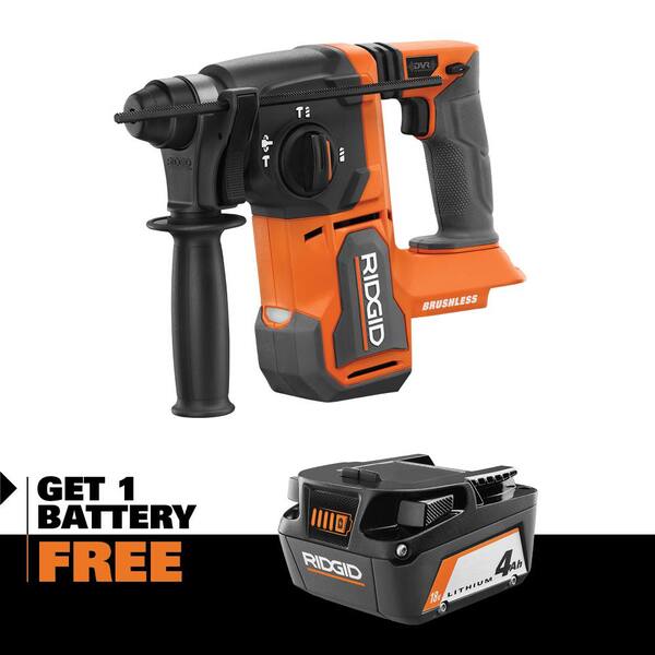 18V Brushless Cordless 1 in. SDS-Plus Rotary Hammer with 18V Lithium-Ion 4.0 Ah Battery