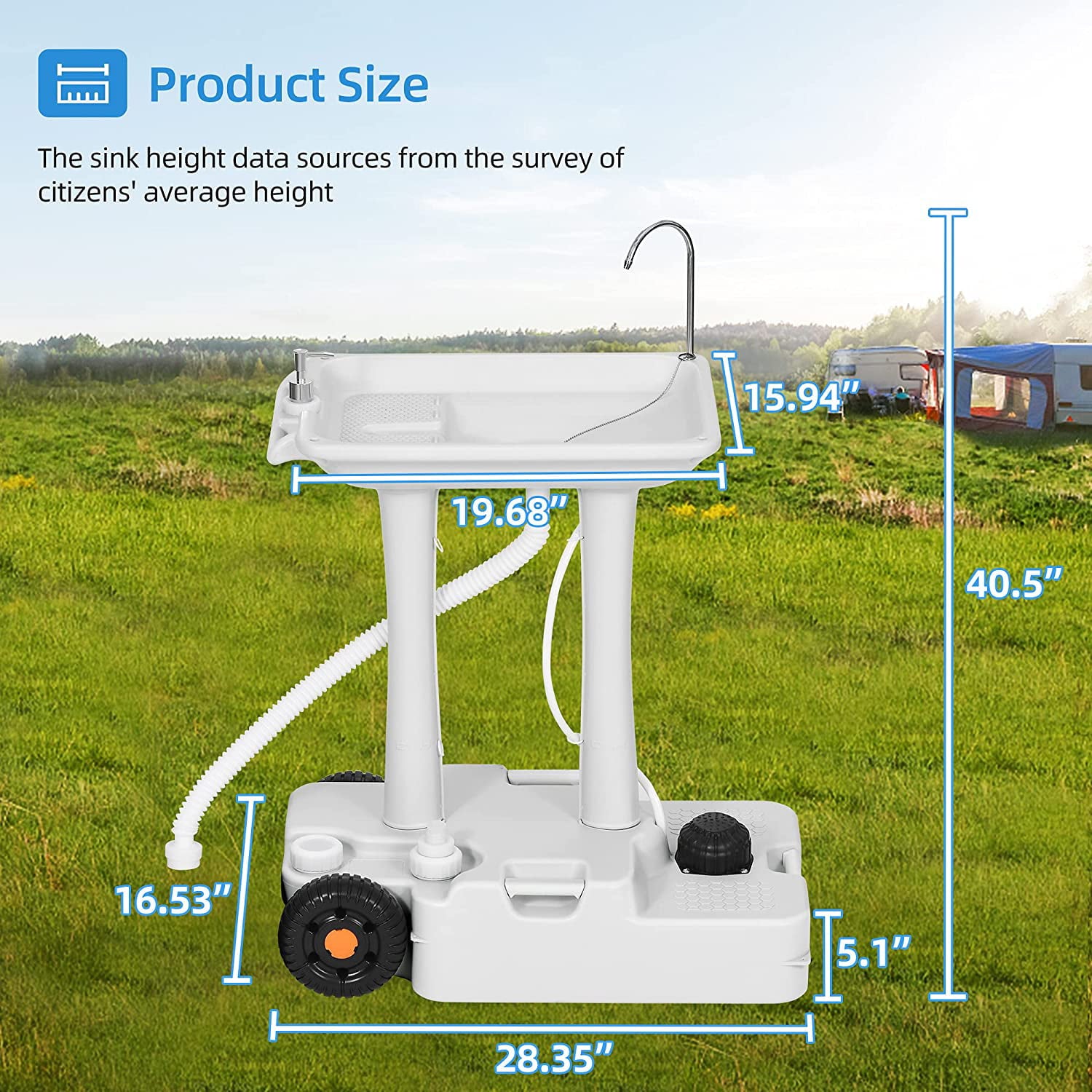 Portable Camping Sink with Rolling Wheels. Hand Washing Station with 30 L Water Capacity. Soap Dispenser. Towel Holder. Ideal for Outdoor