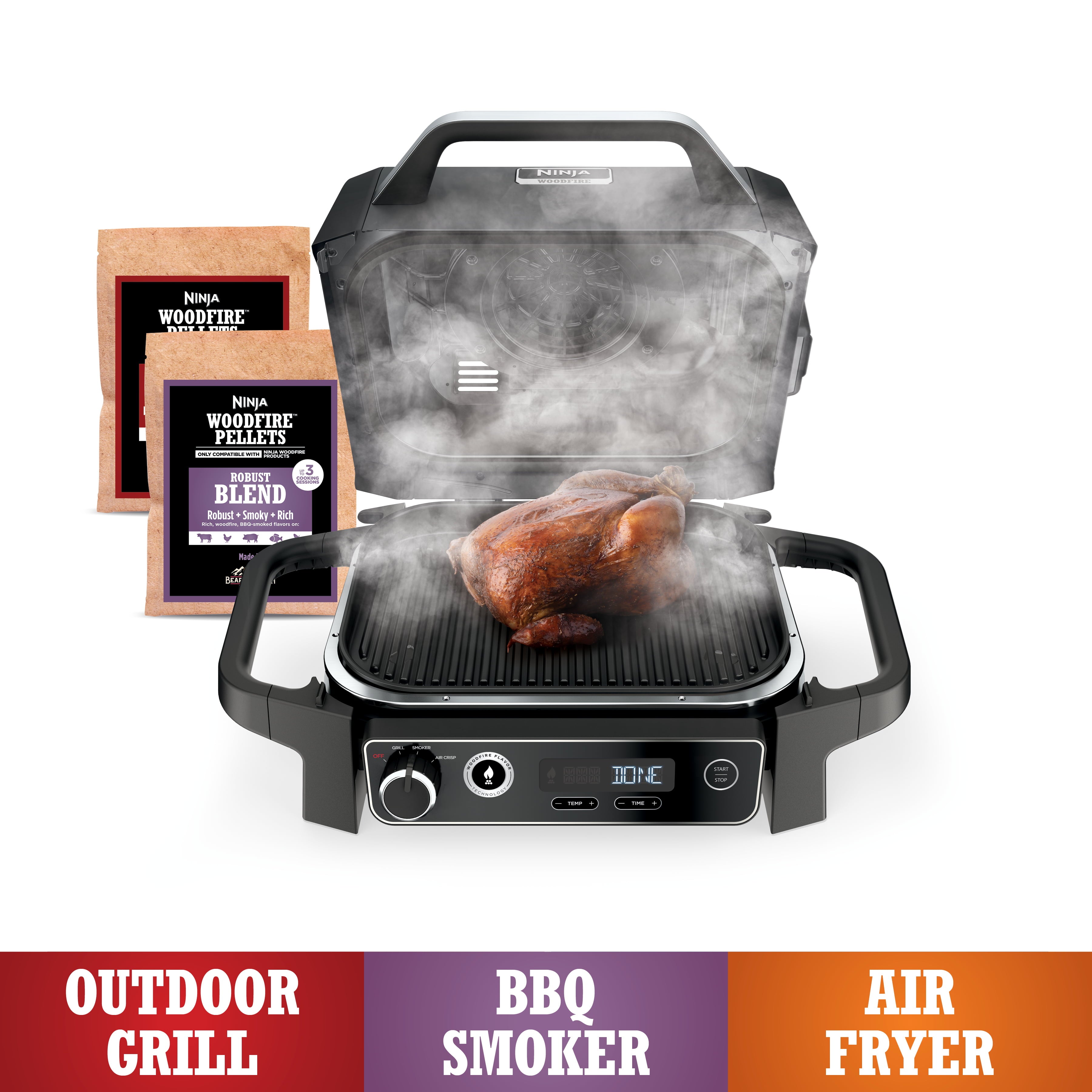 Woodfire Outdoor Grill & Smoker. 3-in-1 Master Grill. BBQ Smoker. & Outdoor Air Fryer with Woodfire Technology. OG700