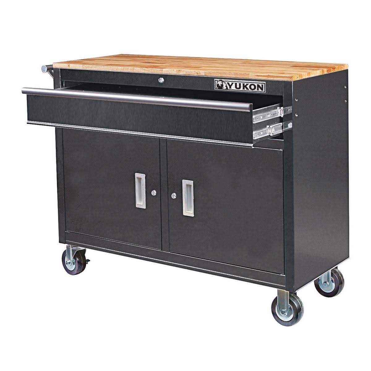 Yukon 46 in. Mobile Tool Storage Cabinet with Wood Top Workbench 64012