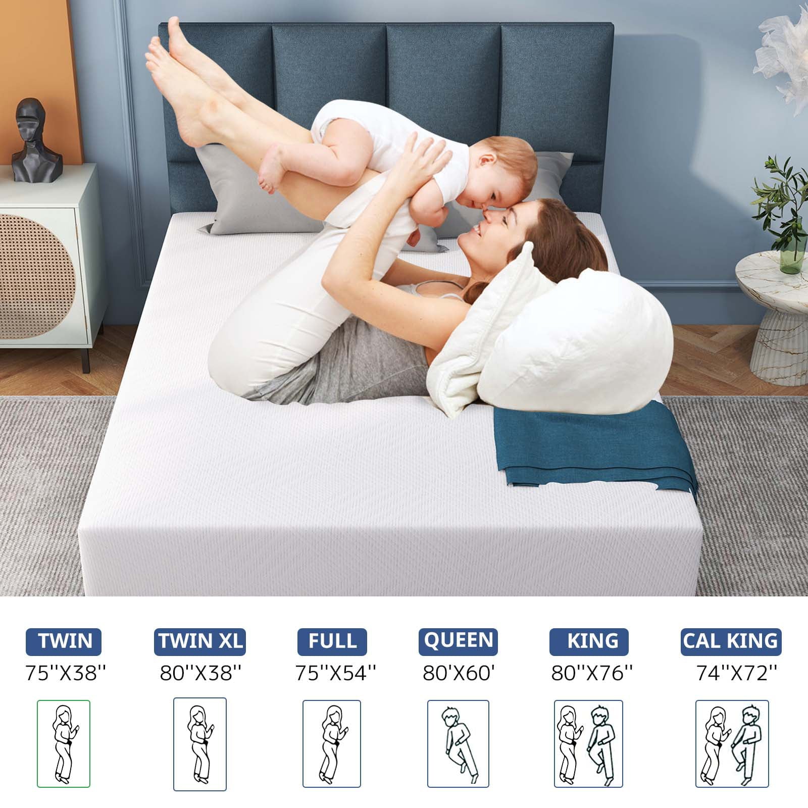 Inch Memory Foam Mattress Green Tea Mattress Medium Firm.Twin