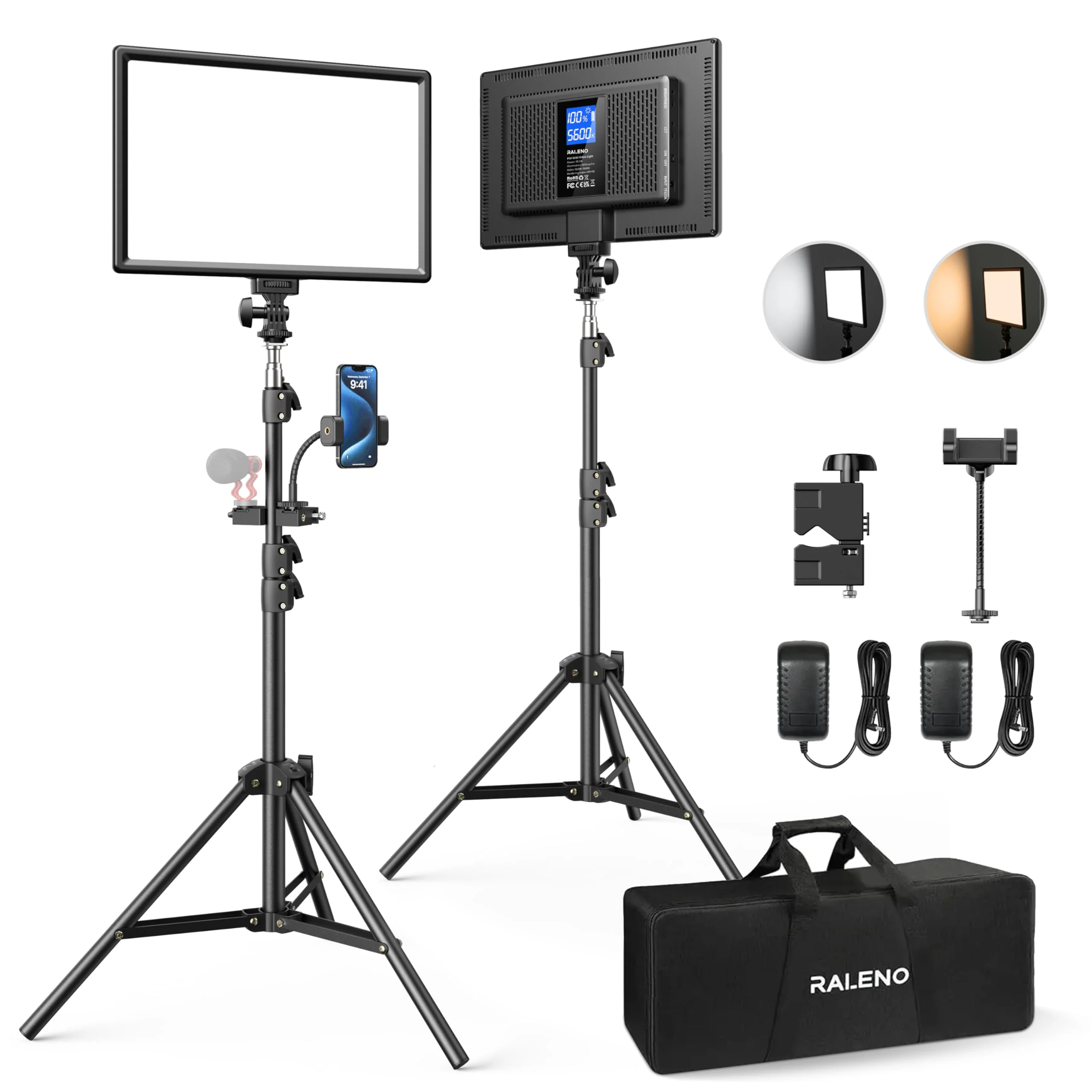 RALENO 2 Packs LED Video Light and Stand Lighting Kit