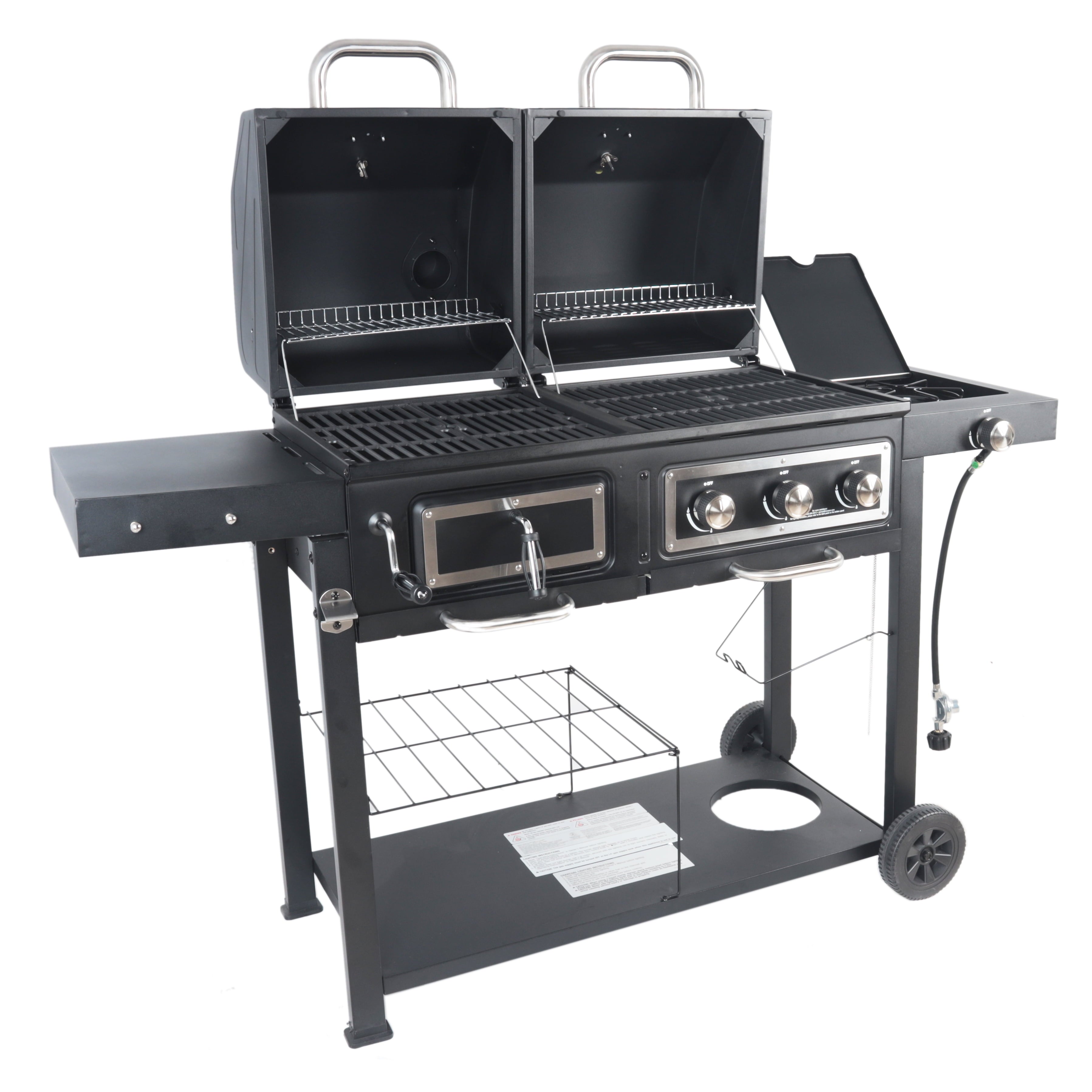 Dual Fuel Gas & Charcoal Combo Grill. Black with Stainless
