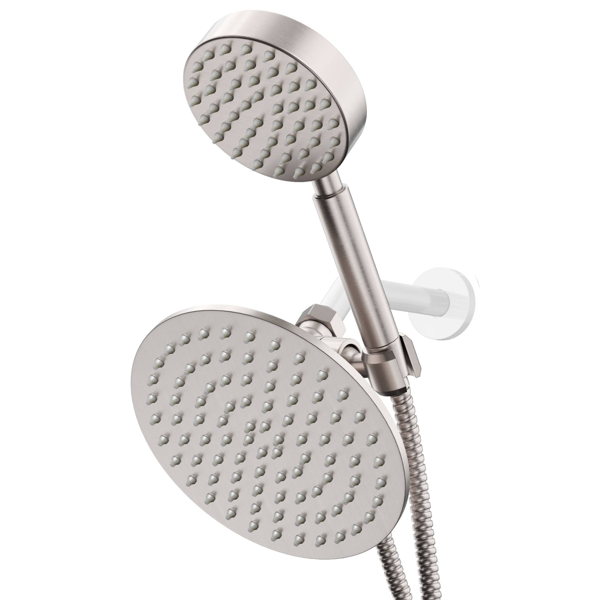 All Metal Dual Shower Head Combo Brushed Nickel - 8 inch Rainfall High Flow Shower Head & Handheld Shower Head High Pressure with Hose 6ft - Luxurious