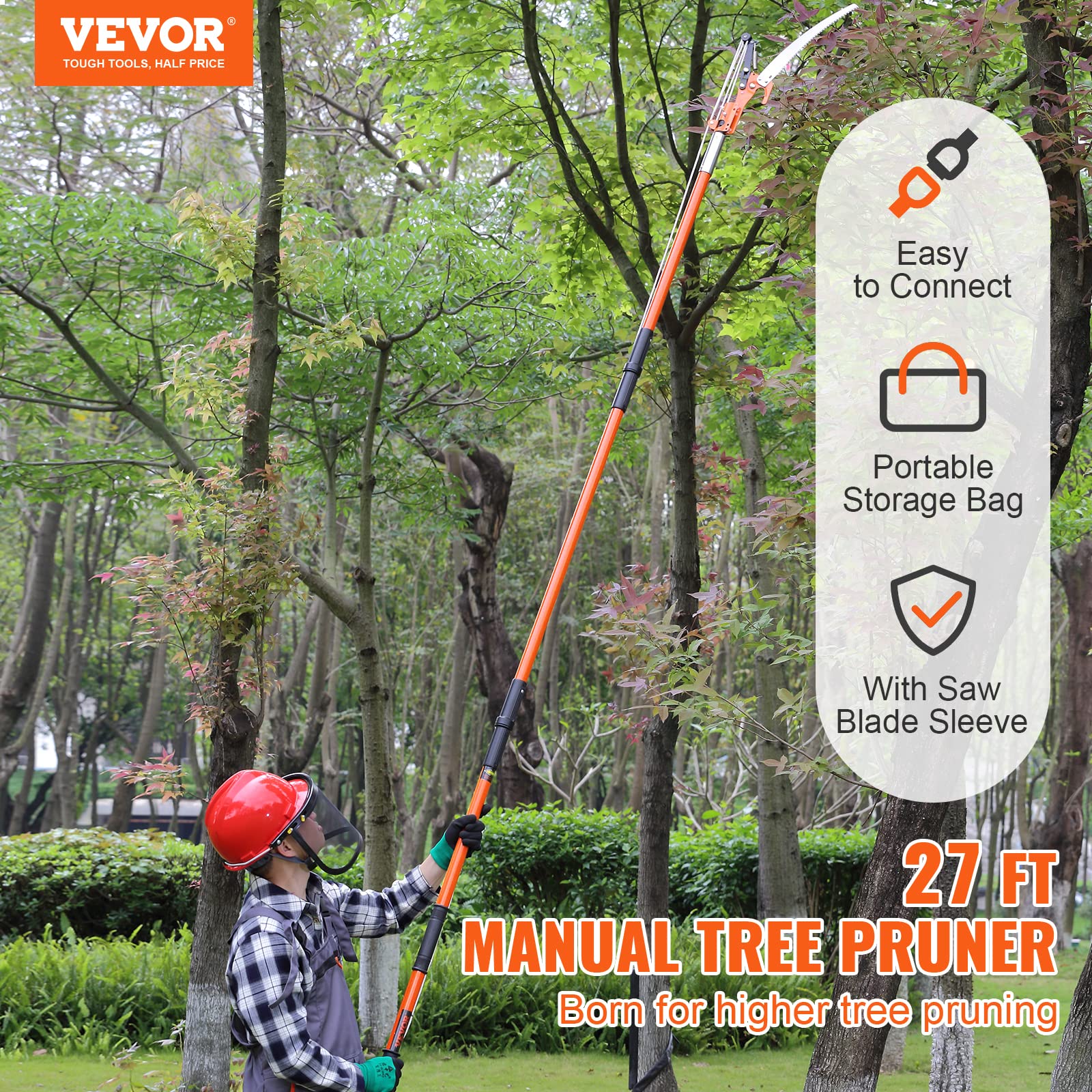 VEVOR Manual Pole Saw. 7.3-27 ft Extendable Tree Pruner