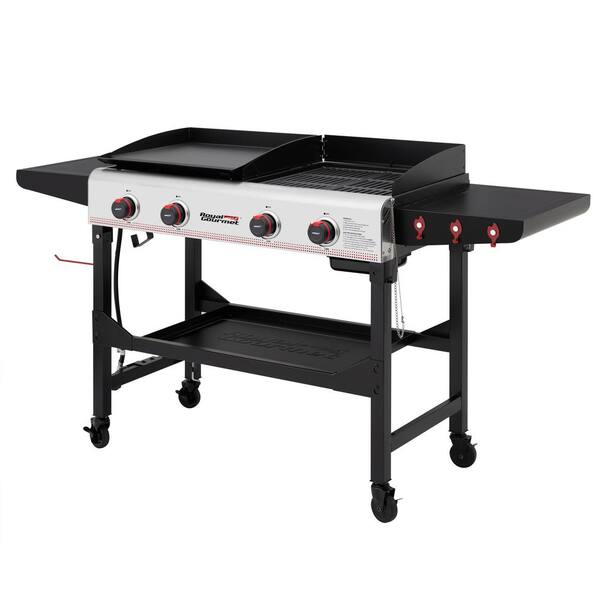 4-Burner 48.000 BTU Portable Flat Top Gas Grill and Griddle Combo Grill in Black with Folding Legs for Outdoor Cooking