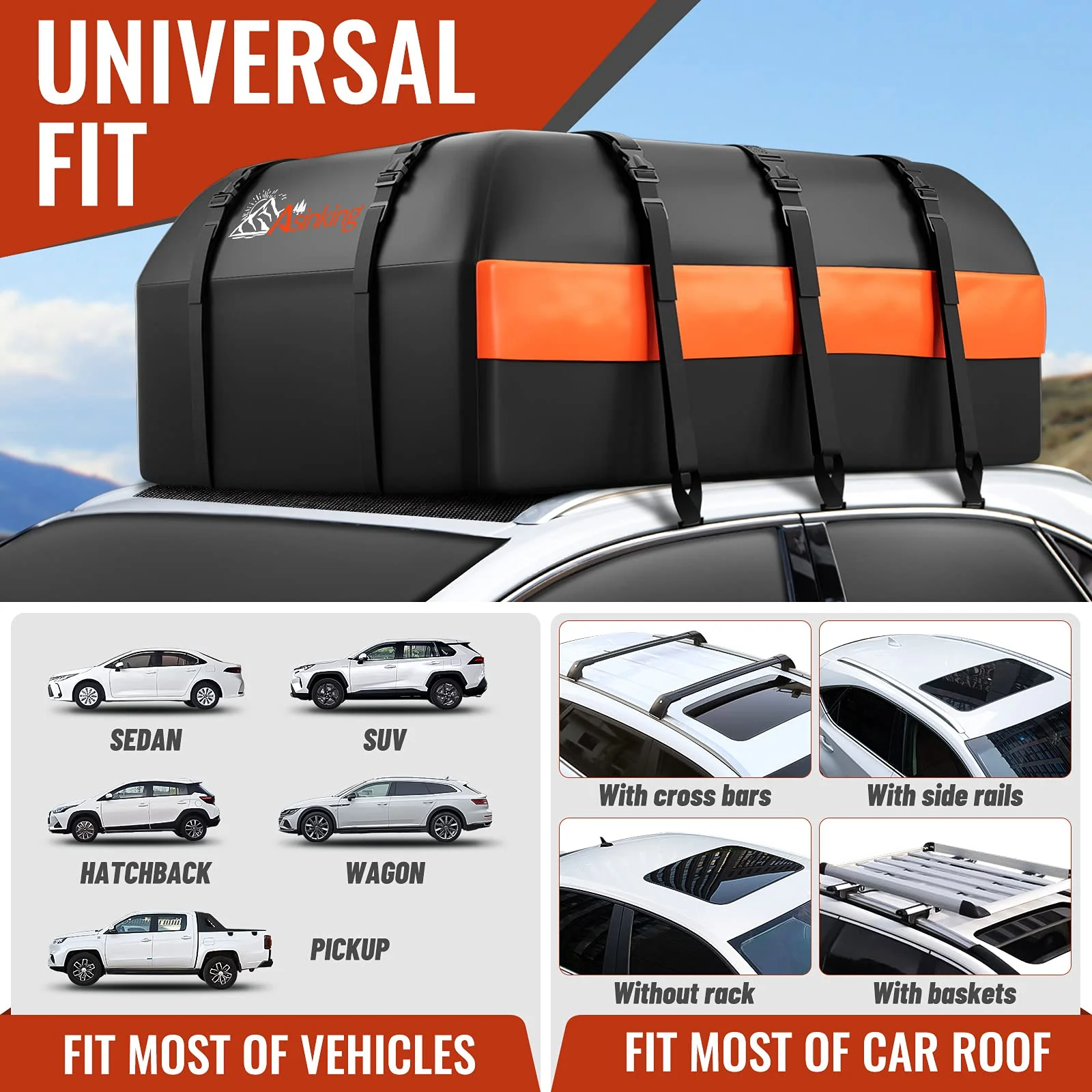 Asinking 21 Cubic Feet Waterproof Car Roof Bag