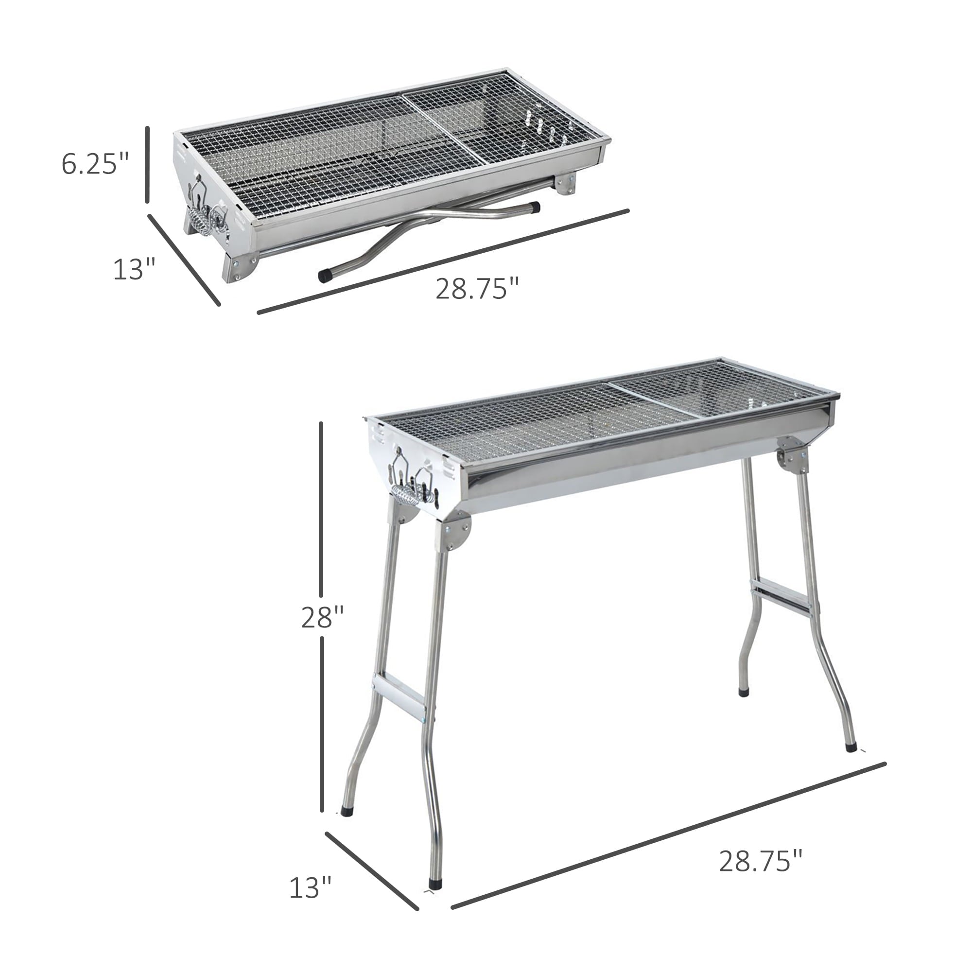 28 Stainless Steel Small Portable Folding Charcoal BBQ Grill Set
