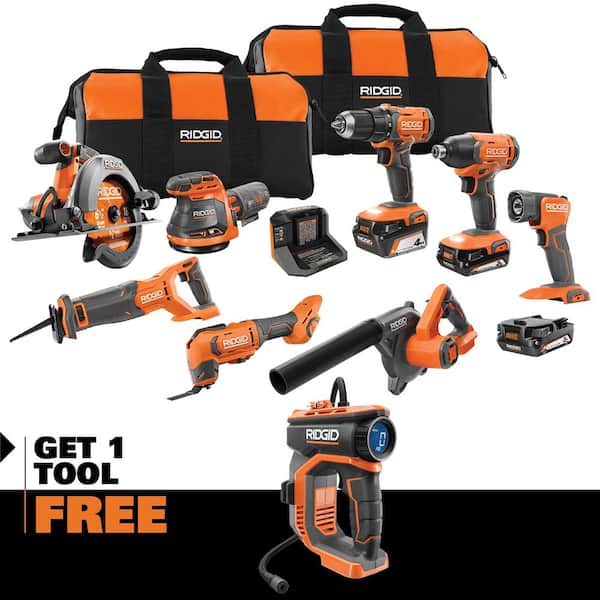 18V Cordless 8-Tool Combo Kit with (3) Batteries. Charger. and Bag with 18V Digital Inflator