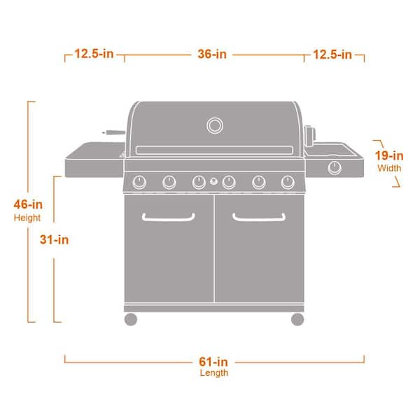 6-Burner Propane Gas Grill in Stainless with LED Controls. Side Burner and Rotisserie Kit