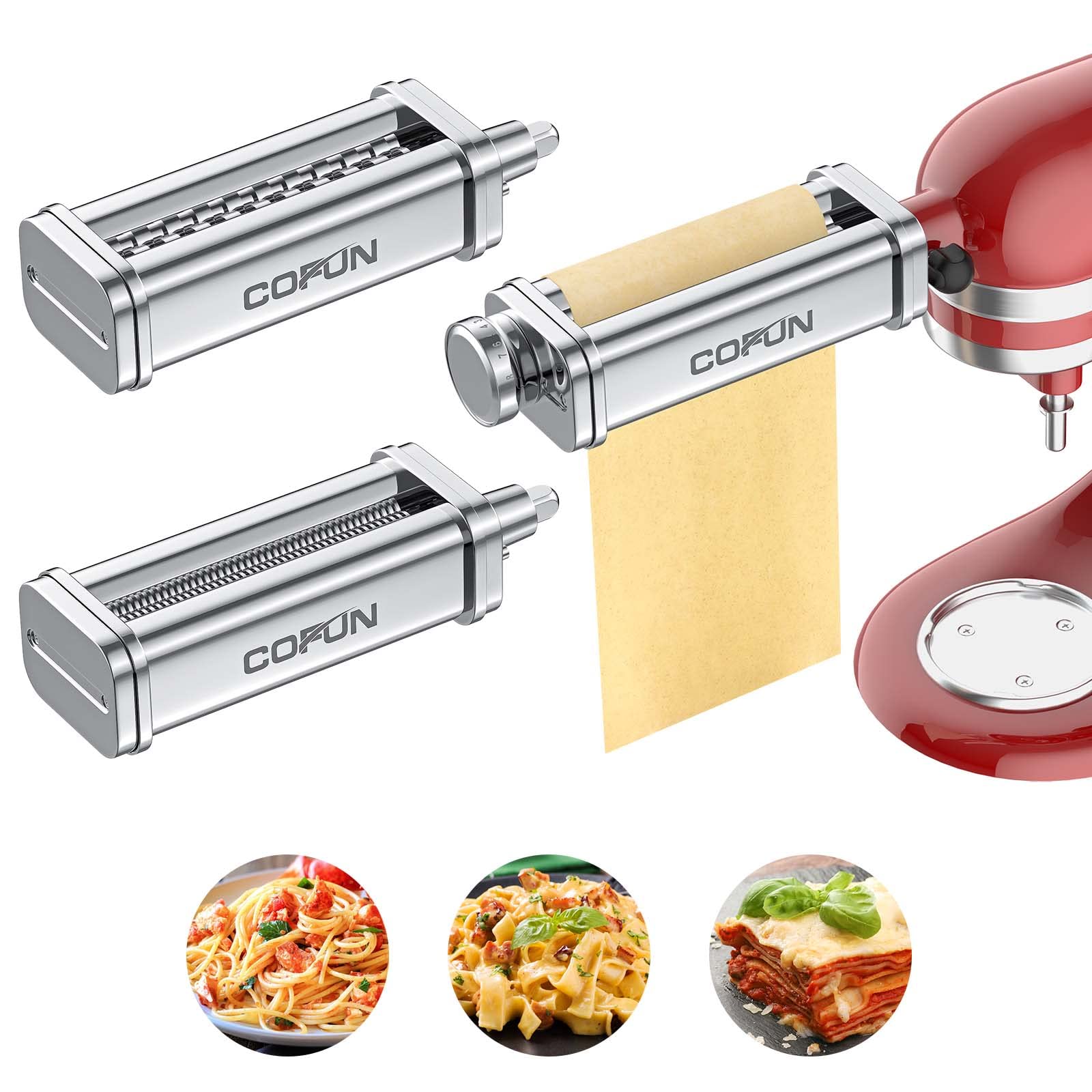 Cofun 3 Piece Pasta Attachment for Kitchenaid Stand Mixer