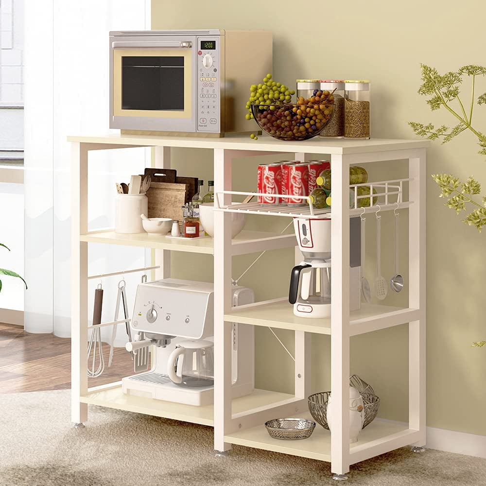 3-Tier Kitchen Island Cart Baker's Rack Utility Shelf Microwave Stand with Storage and Drawer Storage Cart Workstation Shelf. White Maple