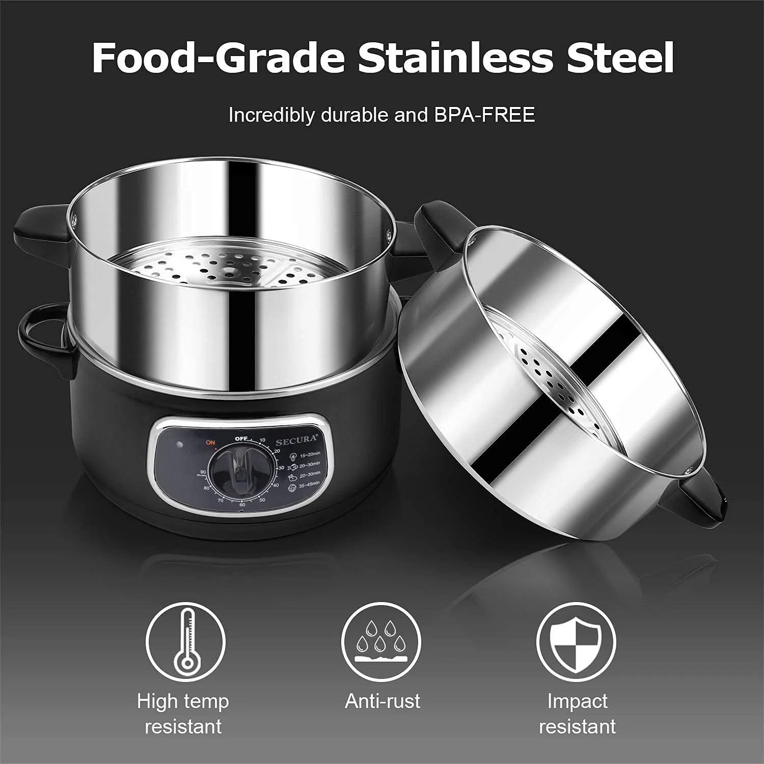 Secura 8.5 Qt Electric Stainless Steel Food Steamer