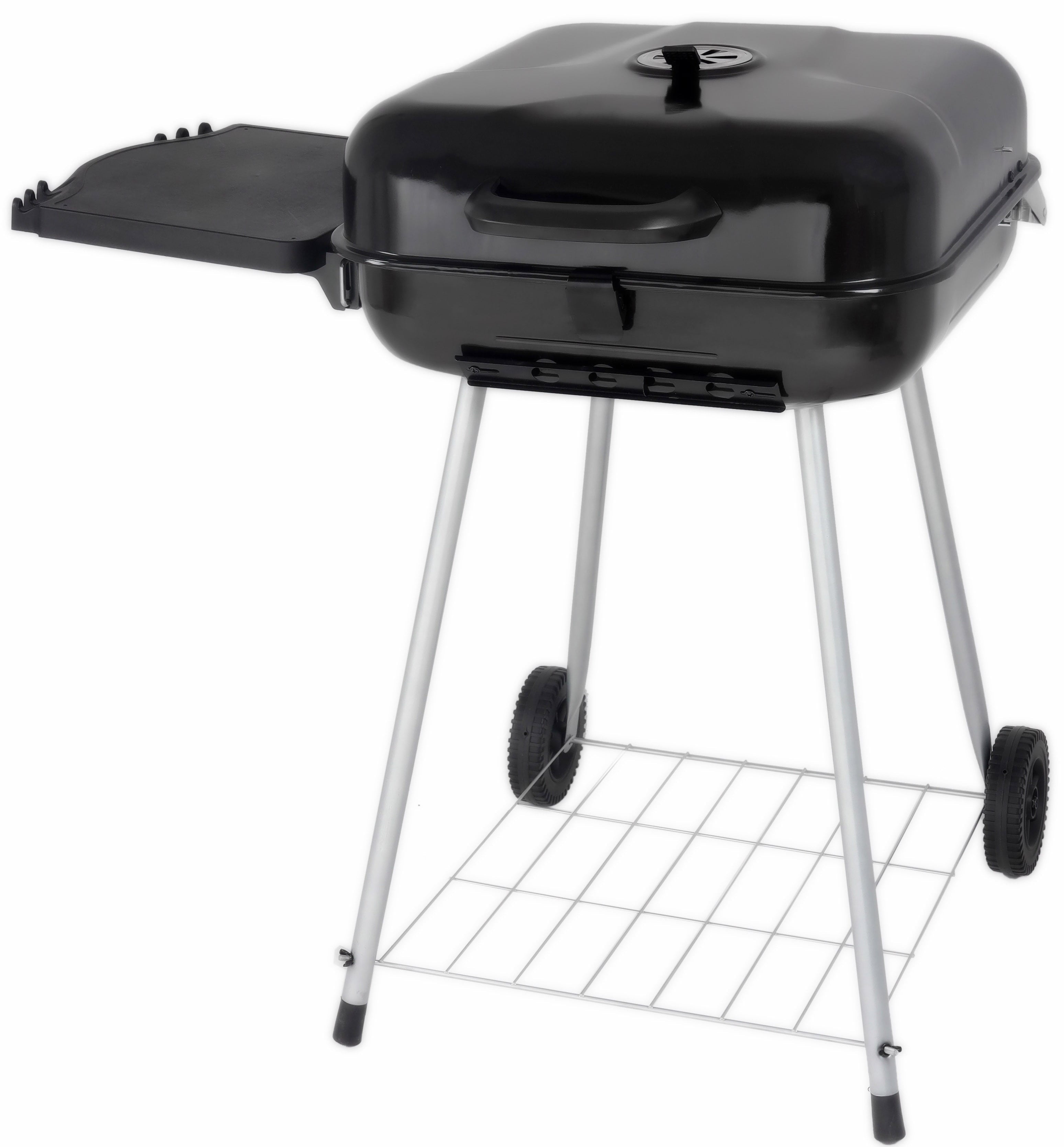 22 Square Charcoal Grill with Foldable Side Shelf. Black