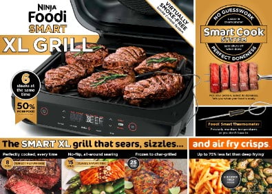 Foodi Smart XL 4-in-1 Indoor Grill with 4-Quart Air Fryer. Roast. Bake. and Smart Cook System. FG550