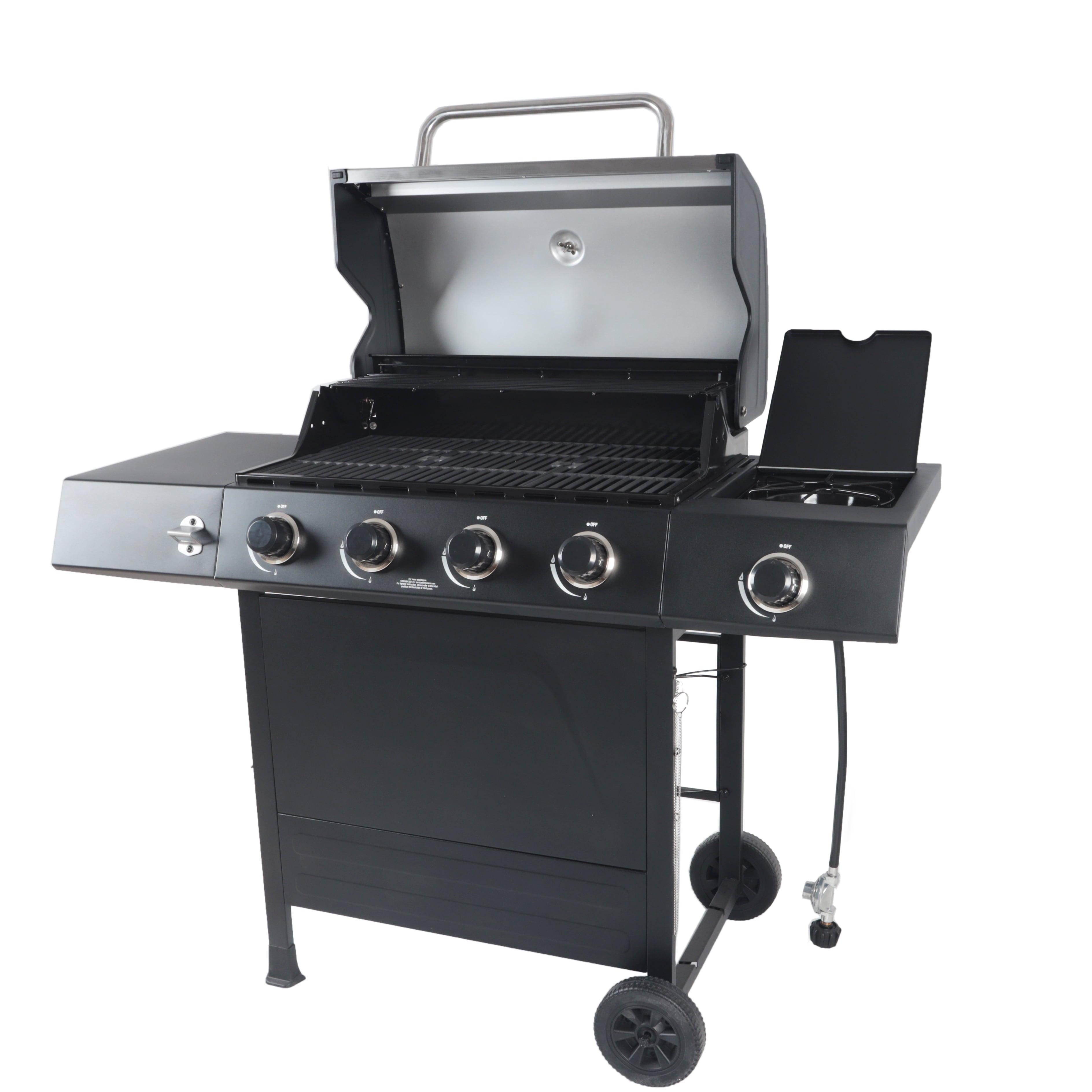 4-Burner Propane  Gas Grill with Side Burner. Stainless Steel & Black
