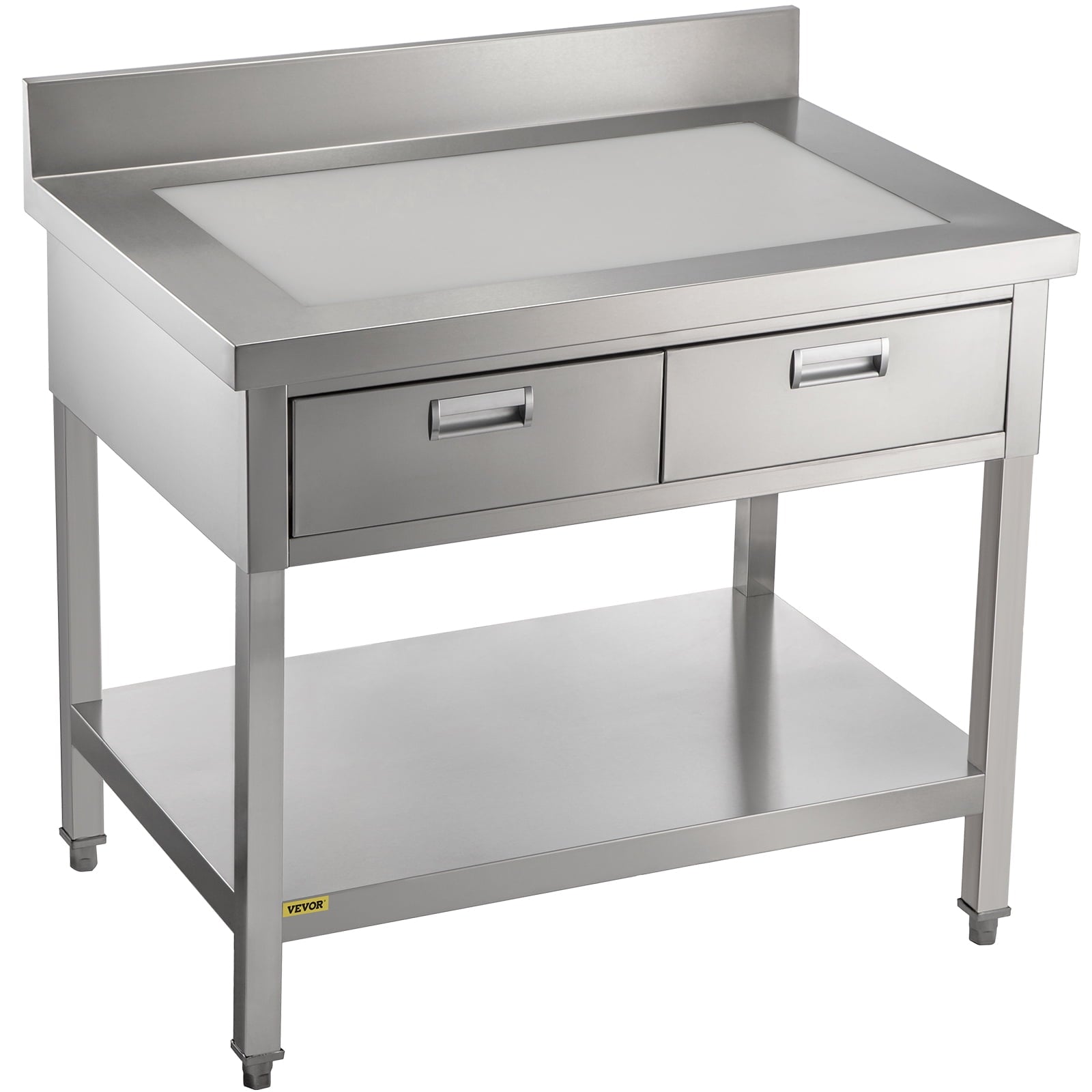 Commercial Work Table Workstation 24 x 42 Inches Commercial Food Prep Work Table with 2 Drawers. Undershelf and Backsplash. 992 lbs Load Stainless-Steel Kitchen Island for Restaurant. Home and Hotel