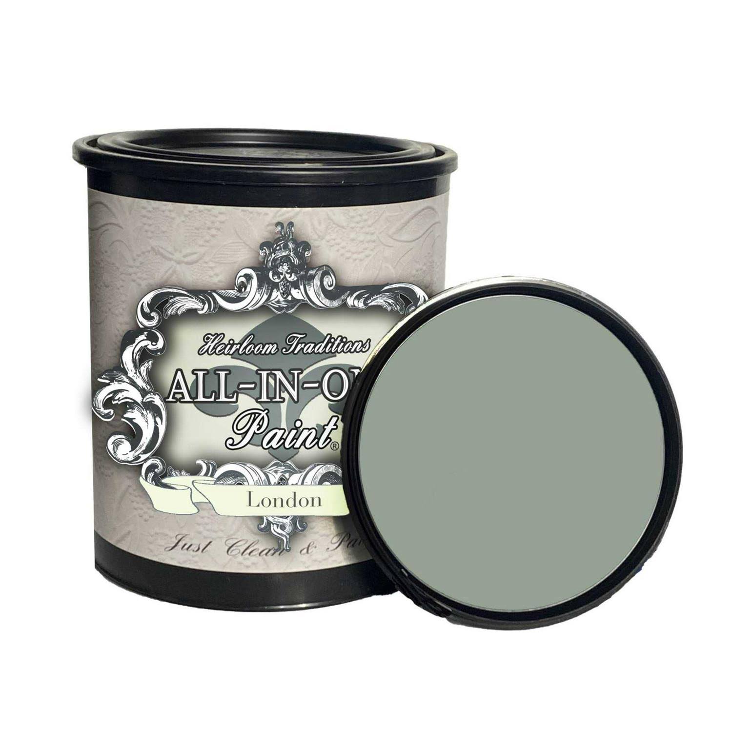 All-in-One Paint, London (Green Gray), 32 fl oz Quart. Durable Cabinet and Furniture Paint. Built in Primer and Top Coat, No Sanding Needed.