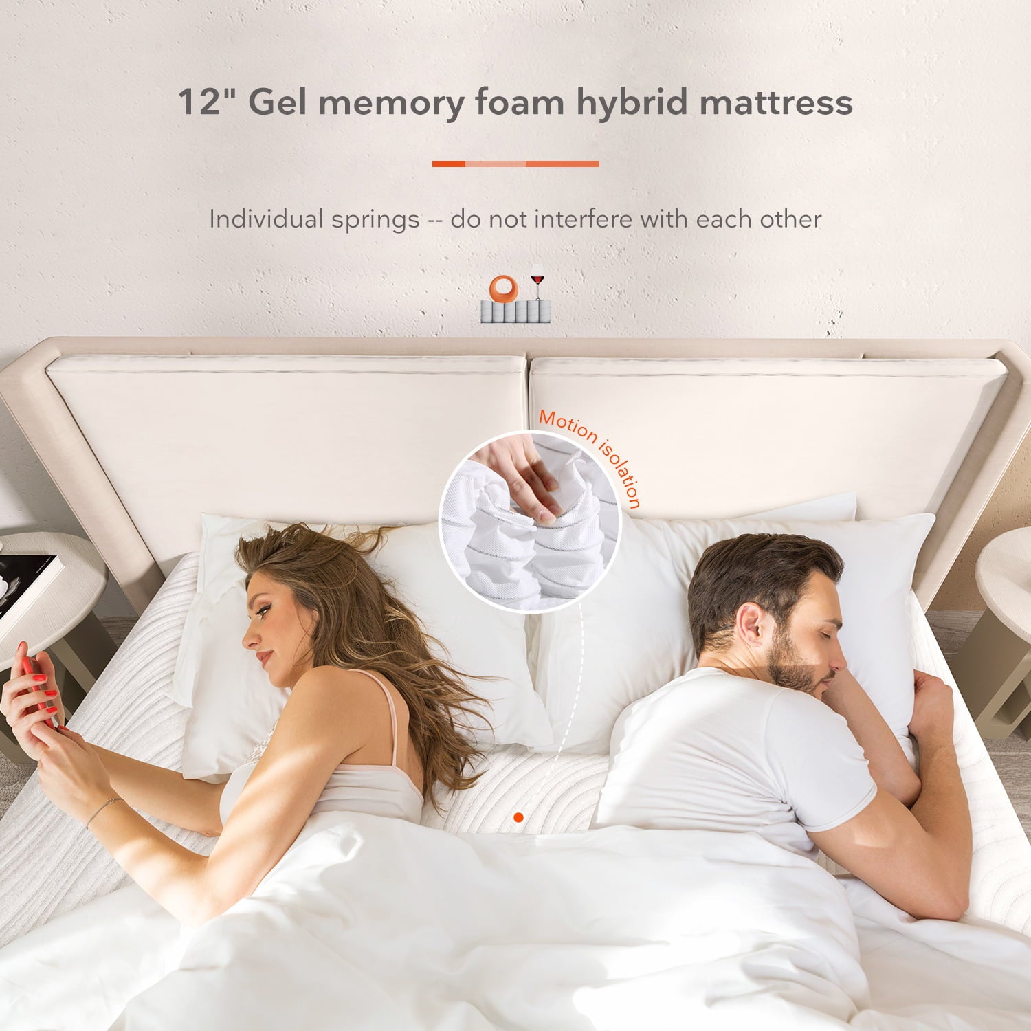 10 Inch Cooling Gel Infused Memory Foam Mattresses Pocket Spring Hybrid Mattresses. Queen Mattresses