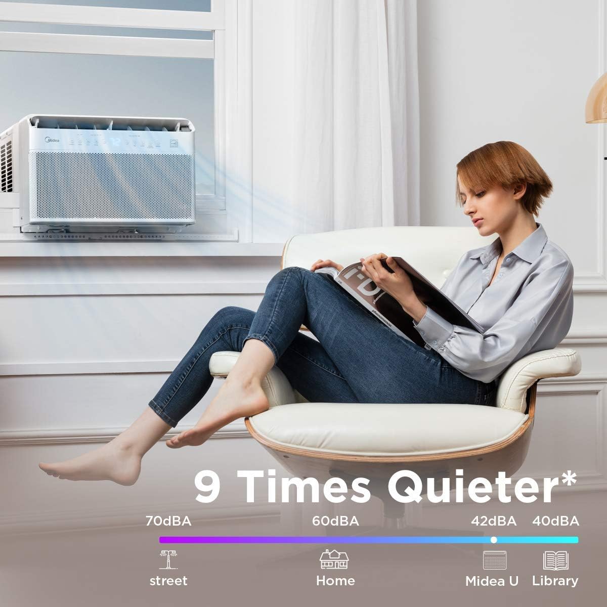 2025 Midea U-Shaped Inverter Window Air Conditioner 12.000BTU with Open Window Flexibility. Robust Installation.Extreme Quiet. 35% Energy Saving. Smart Control. Alexa. Remote. Bracket Included (Renewed)