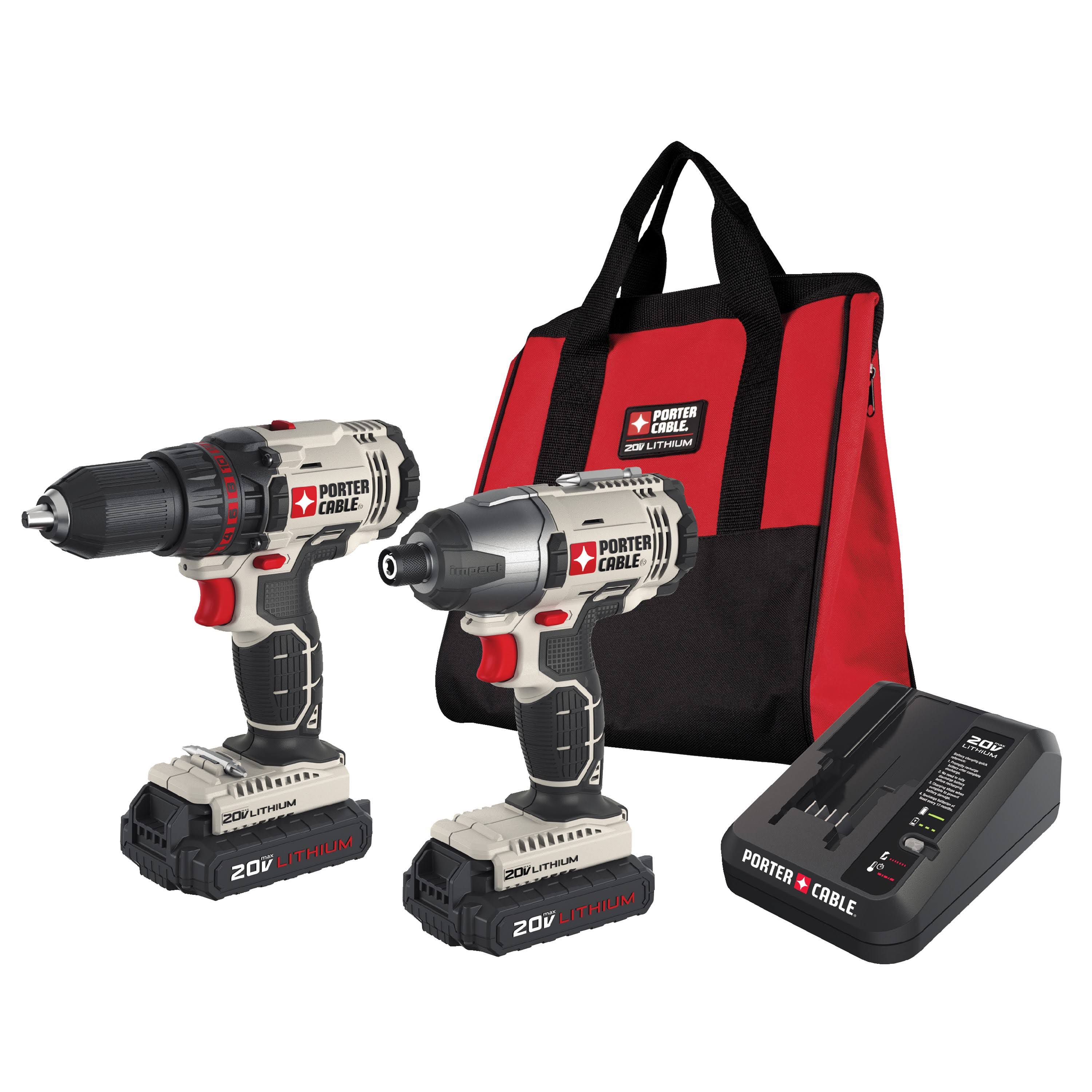 Li-ion 20V Max Drill/Impact Driver Cordless Combo Kit, Porter-Cable PCCK604L2