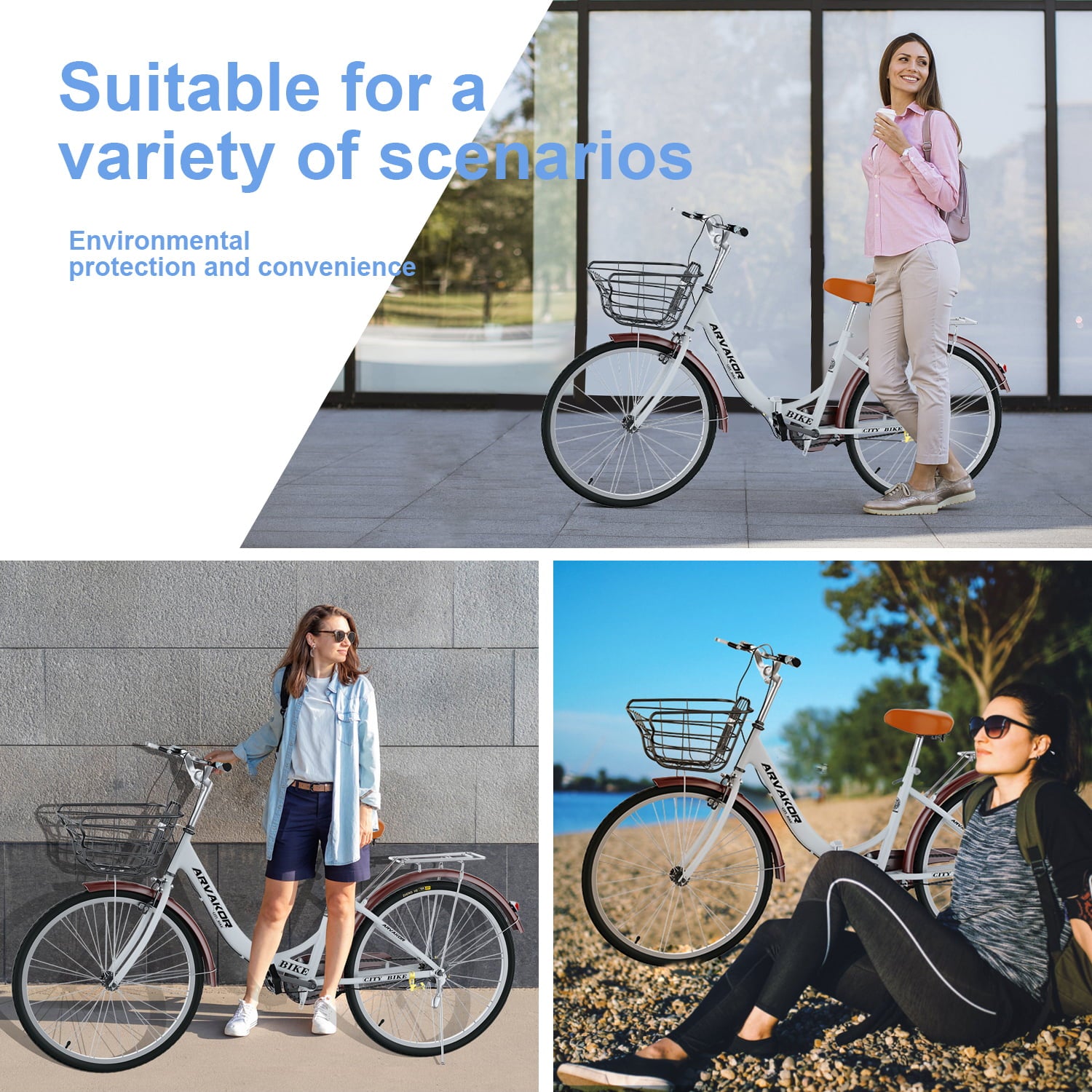 26 Inch Women Bike. Classic Bicycle Retro Bicycle. Cruiser Bike. White