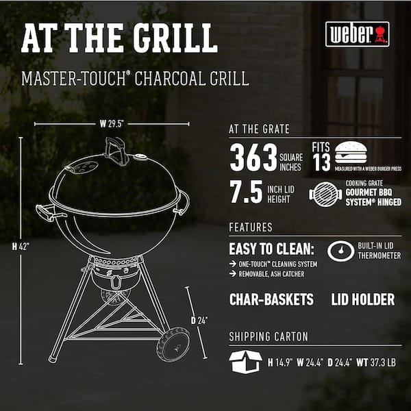 22 in. Master-Touch Charcoal Grill in Black with Built-In Thermometer