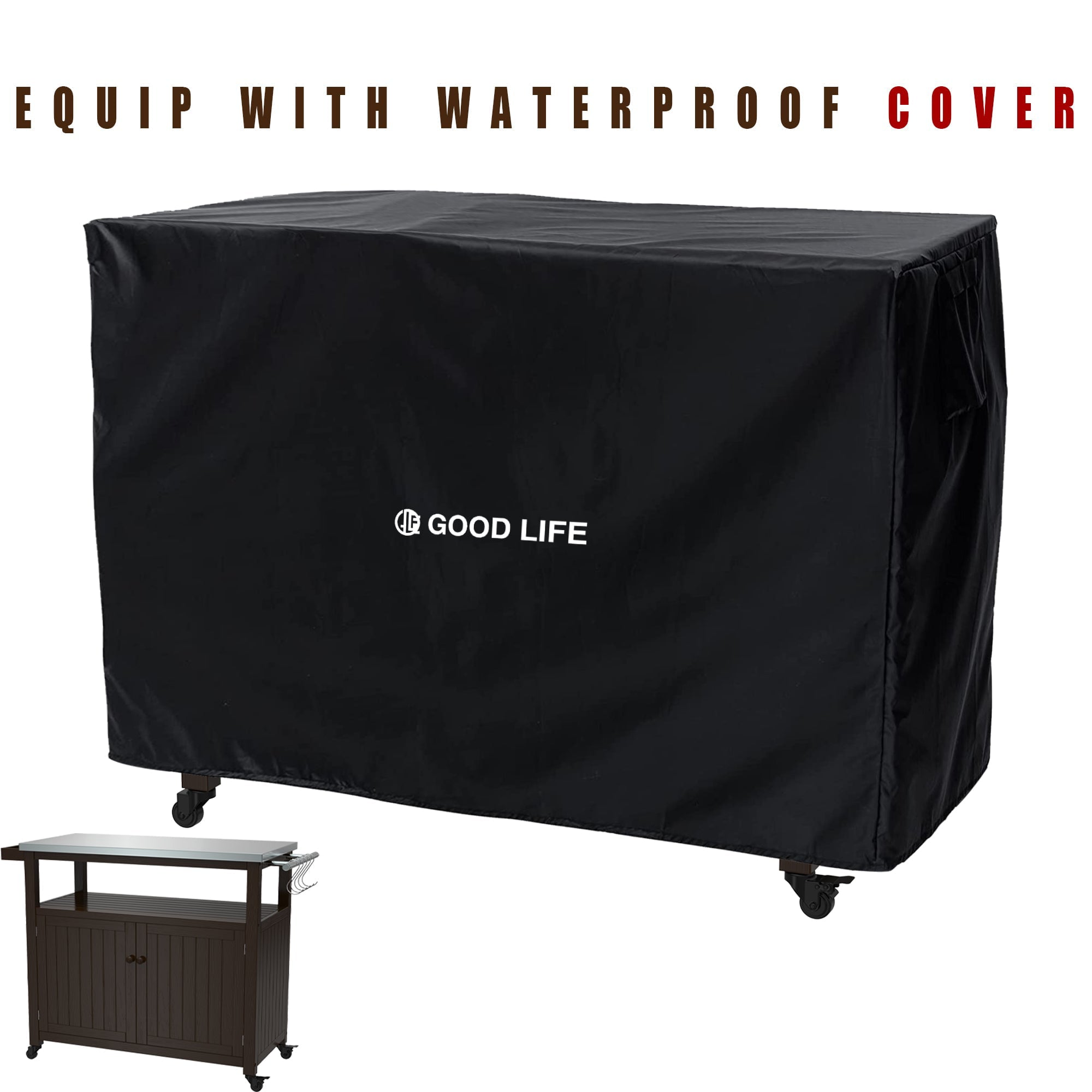 Prep Table Grill Station. Solid Wood Movable Dining Cart Table. Dark Brown