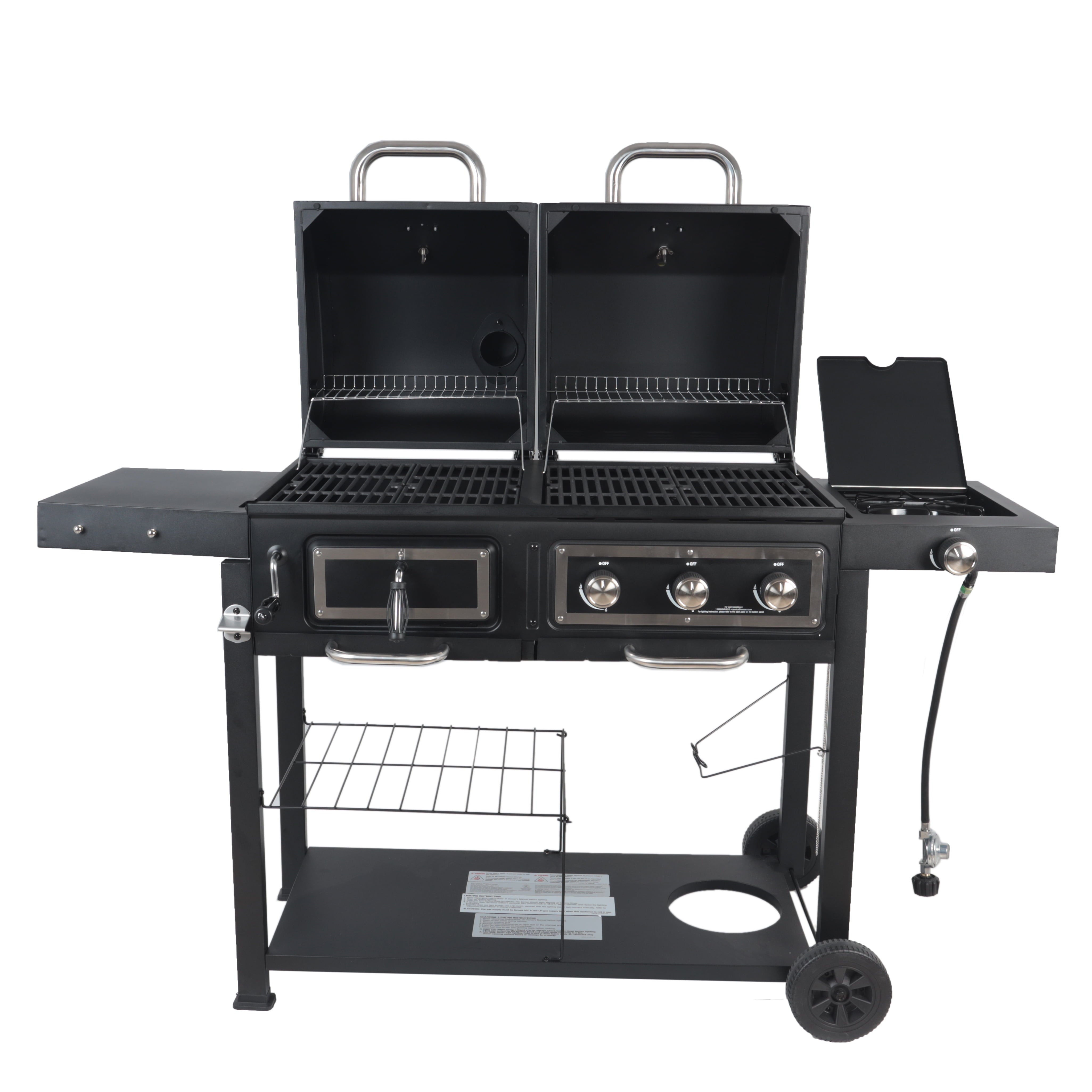 Dual Fuel Gas & Charcoal Combo Grill. Black with Stainless