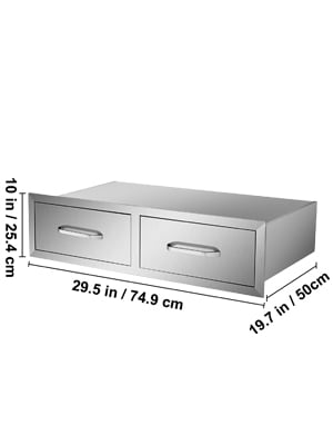 Outdoor Kitchen Drawers 30Wx10Hx20D. Horizontal Double Access BBQ Drawers with Stainless Steel Handle. BBQ Island Drawers for Outdoor Kitchens or BBQ Island Patio Grill Station