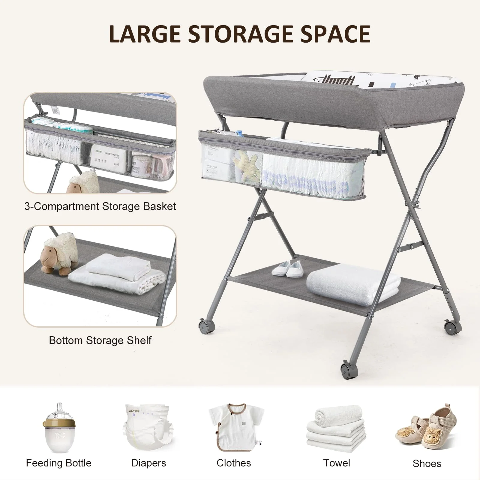 Maydolly Portable Height Folding Baby Changing Table