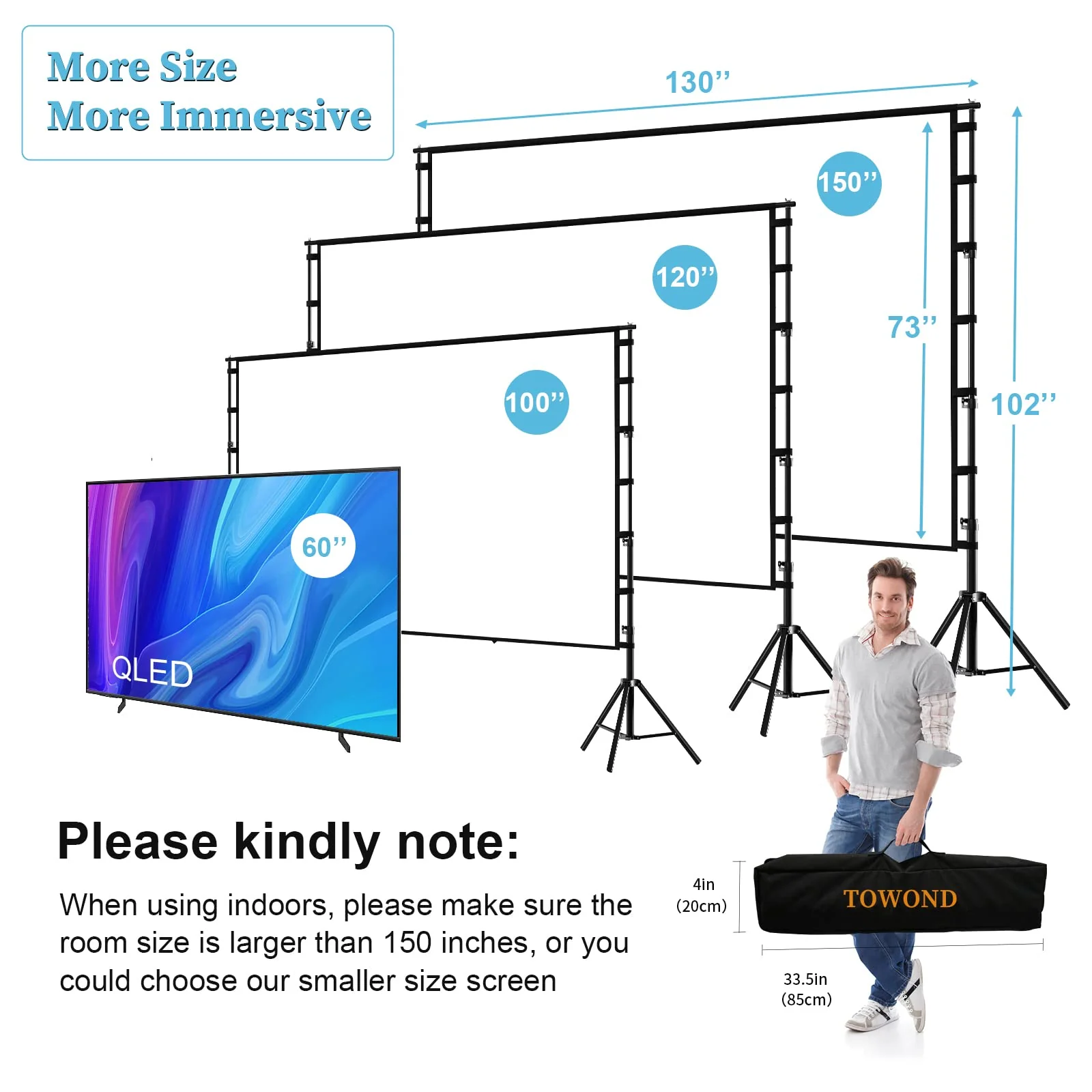 Towond 150 inch Indoor Outdoor Projection Screen
