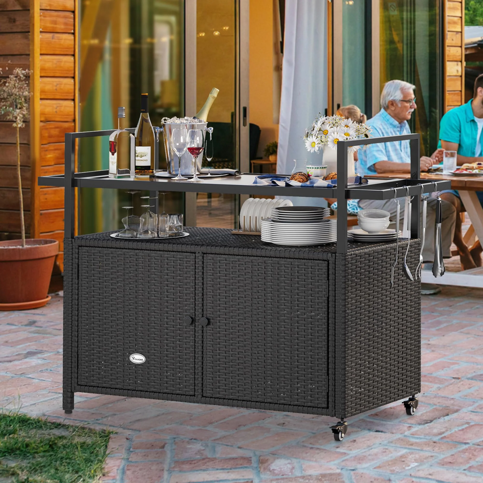 YITAHOME Large Portable Outdoor Wicker Bar Table