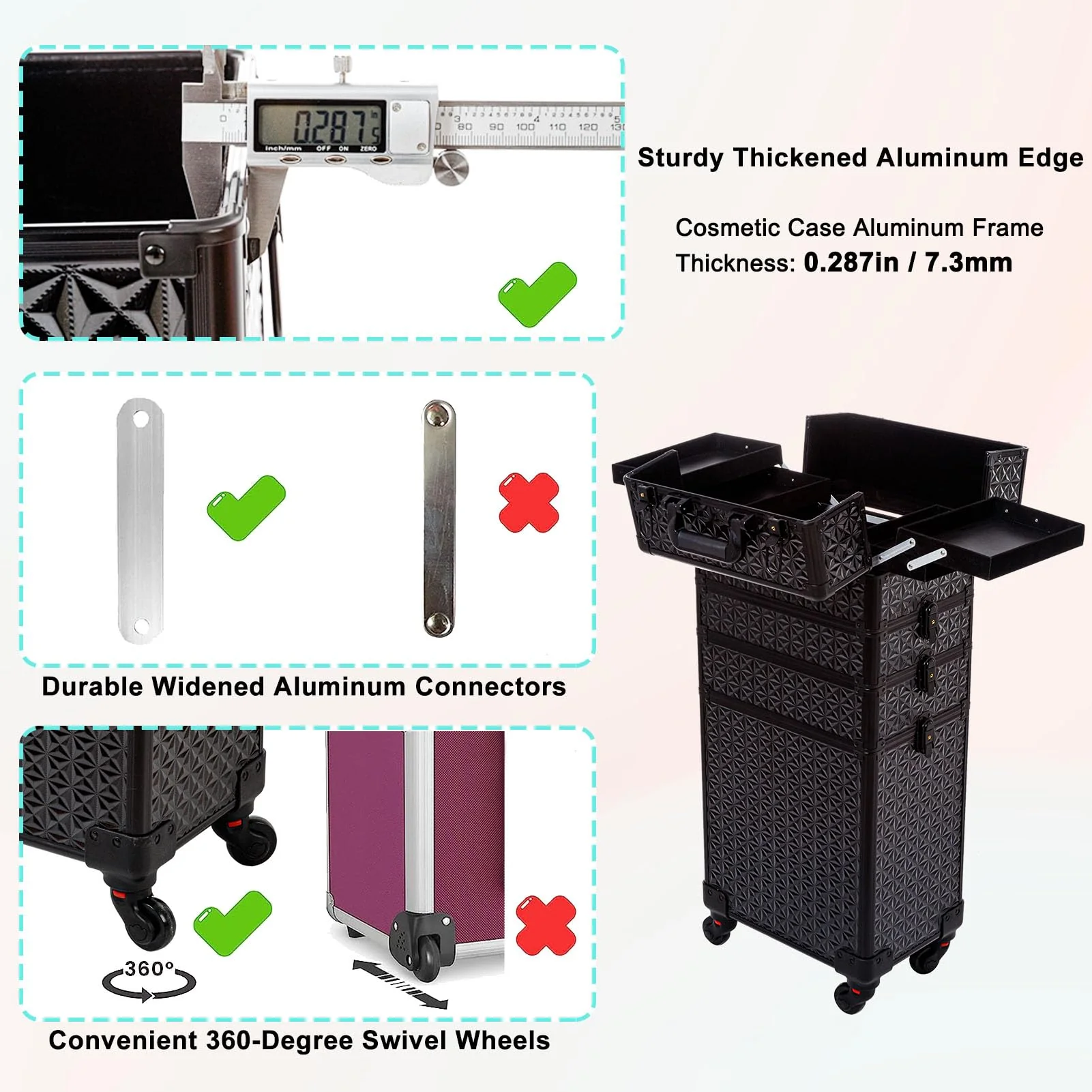 AROUS 5 in 1 Professional Makeup Train Case with 360� Swivel Wheels