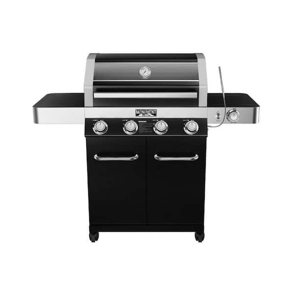 4-Burner Propane Gas Grill in Black with ClearView Lid. LED Controls. Side Burner and USB Light