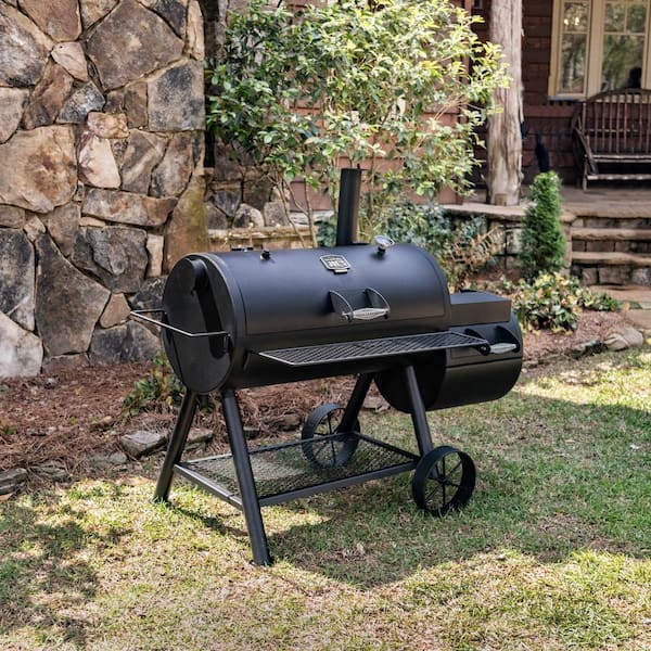 Longhorn Reverse Flow Offset Charcoal Smoker Grill in Black with 1.060 sq. in. Cooking Space