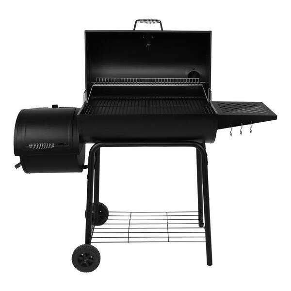 30 in. Smoker Black Barrel Charcoal Grill with Offset Smoker with Cover For Outdoor. Backyard Cooking